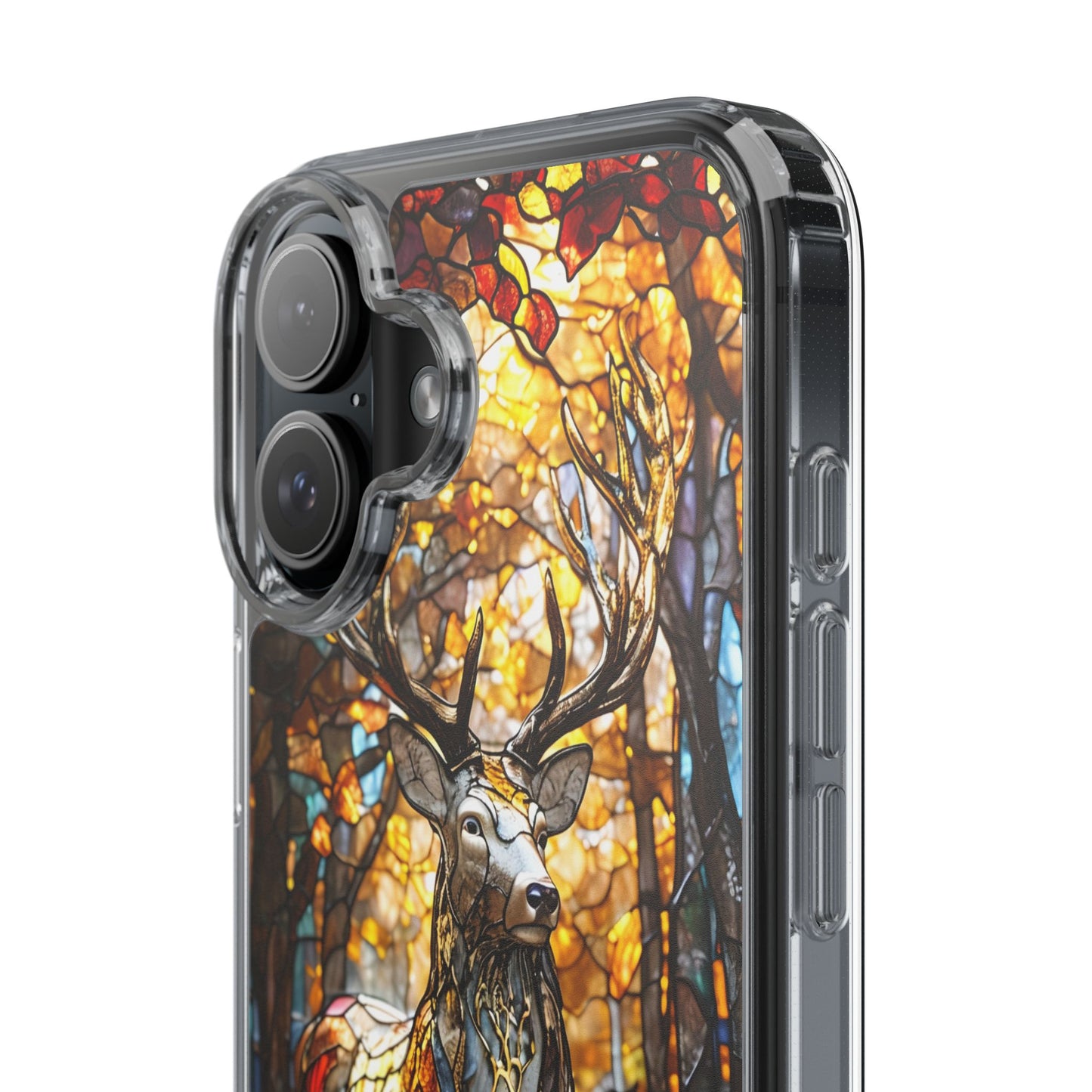 Stained Glass Deer Phone Case, Nature Lover Gift, Autumn Decor, Clear Phone Cover, Wildlife Accessory, Eco-Friendly Design