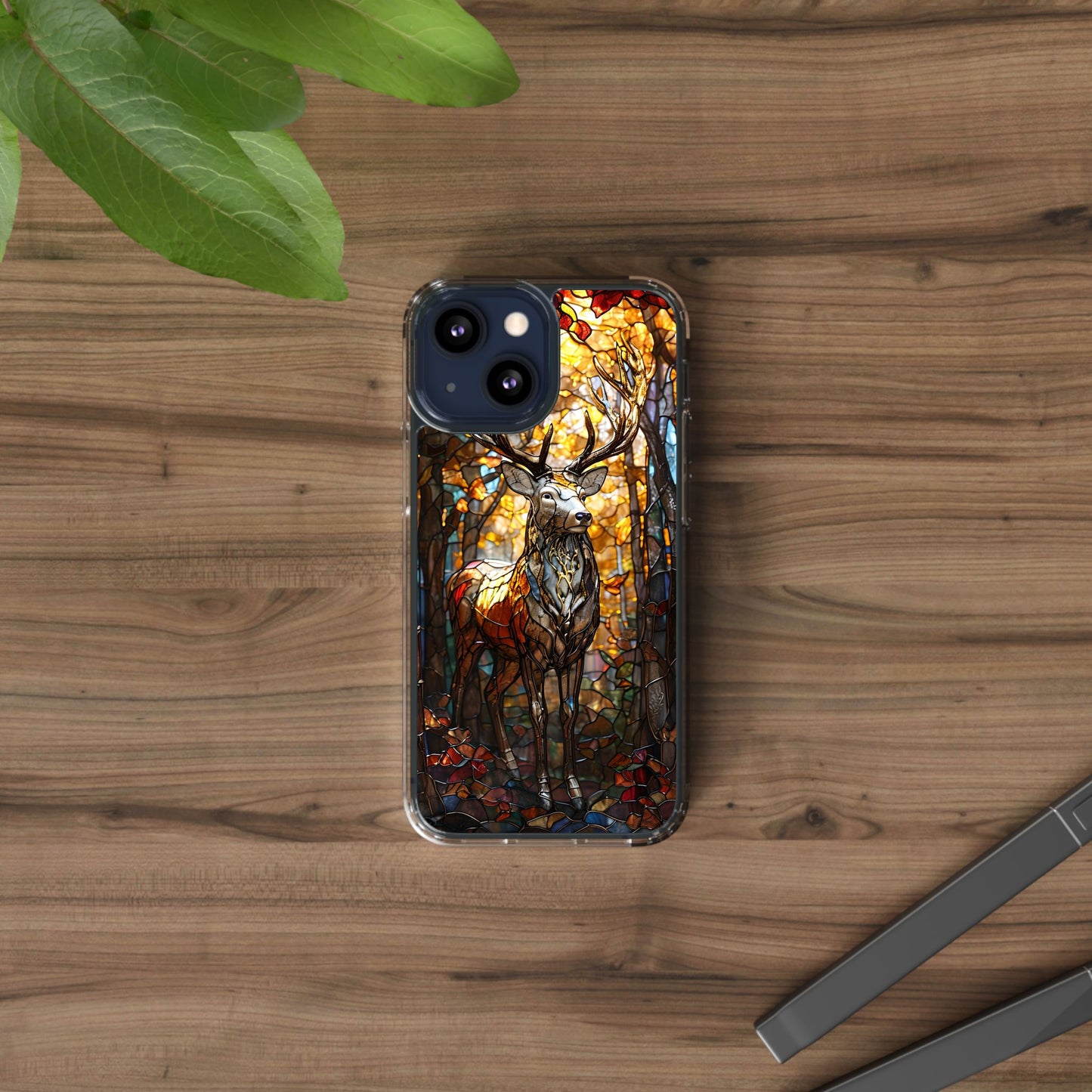 Stained Glass Deer Phone Case, Nature Lover Gift, Autumn Decor, Clear Phone Cover, Wildlife Accessory, Eco-Friendly Design