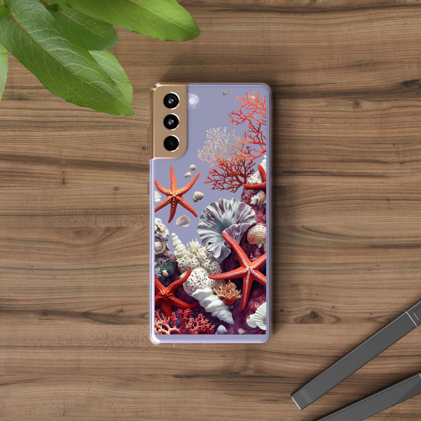 Ocean Coral Clear Phone Case with Starfish Design