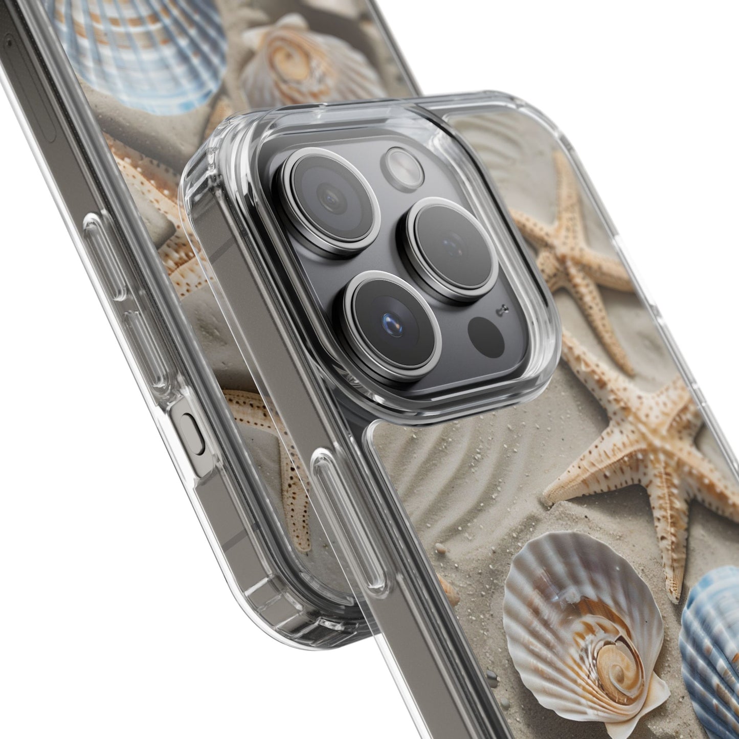 Beach-Themed Clear Phone Case with Shells & Starfish