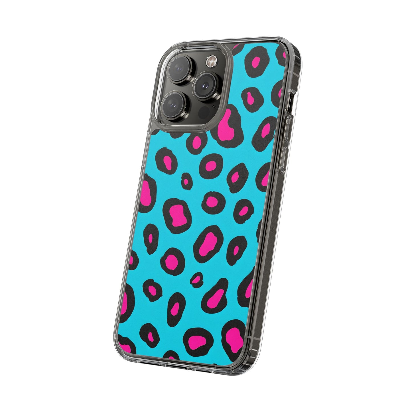 Trendy Clear Phone Case with Pink Leopard Print