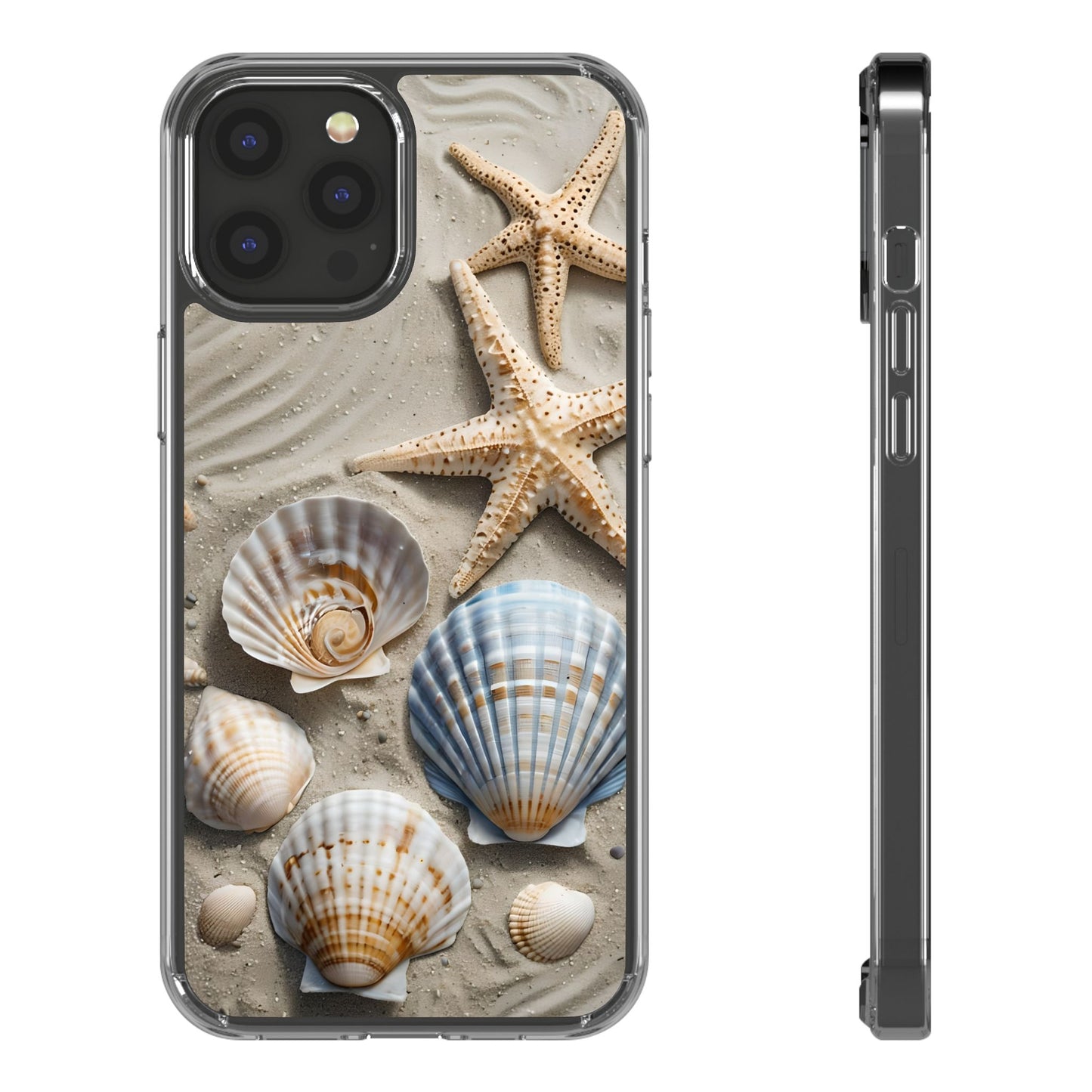 Beach-Themed Clear Phone Case with Shells & Starfish