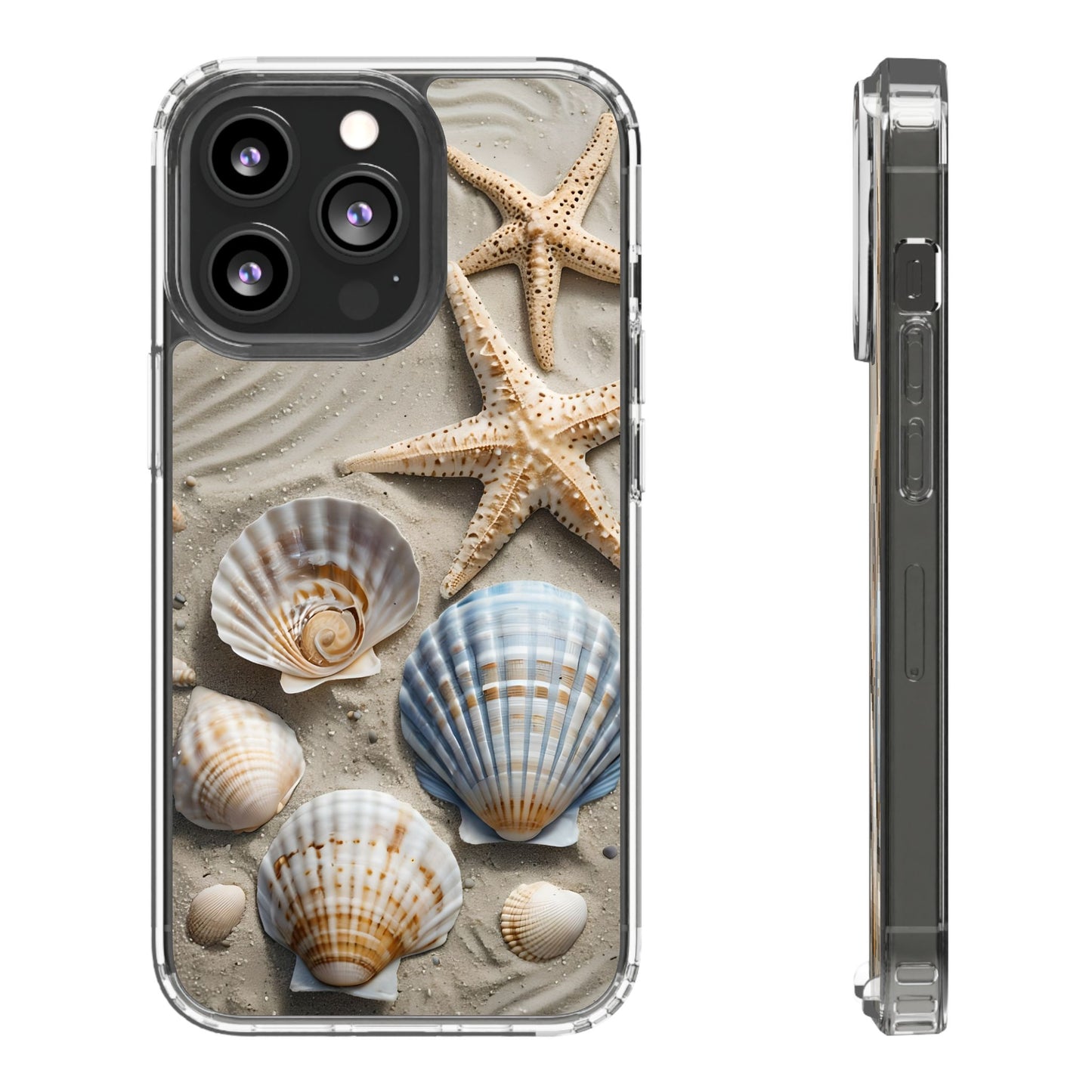 Beach-Themed Clear Phone Case with Shells & Starfish