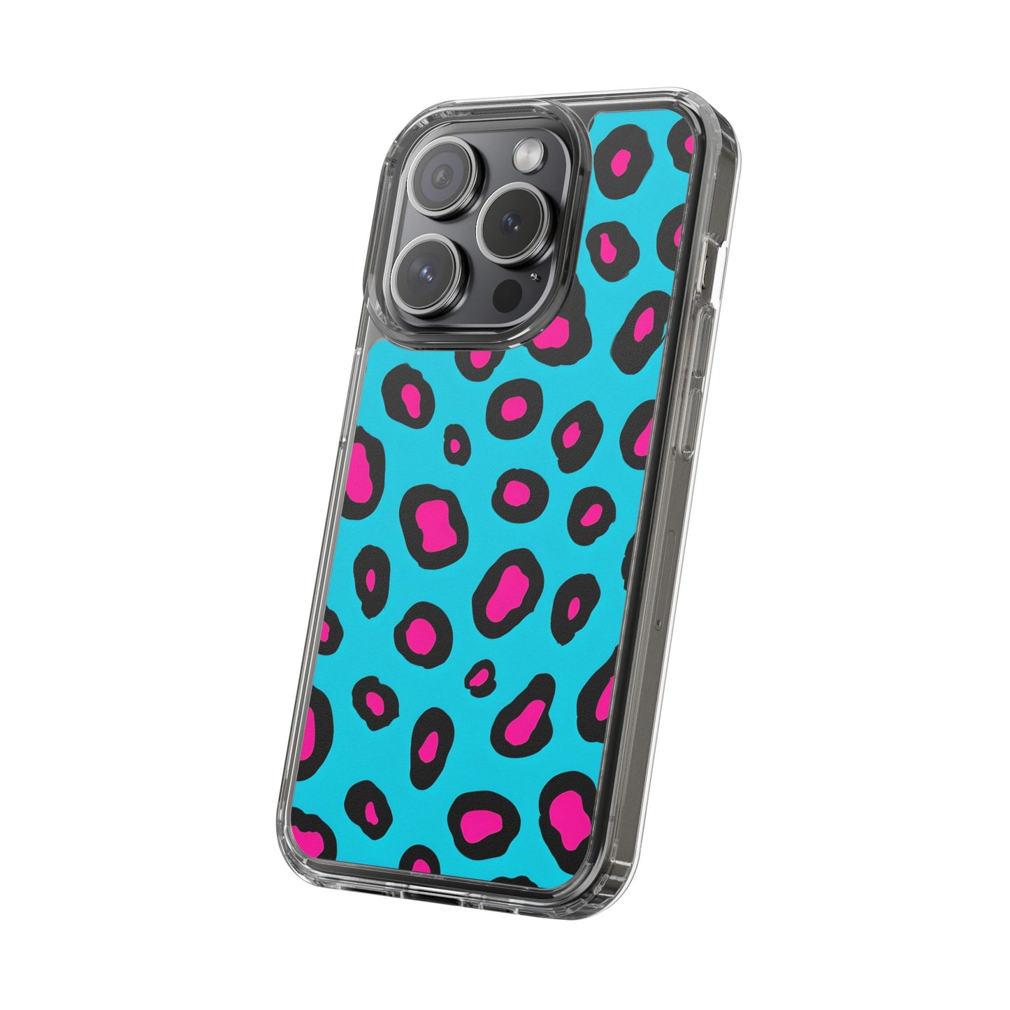Trendy Clear Phone Case with Pink Leopard Print