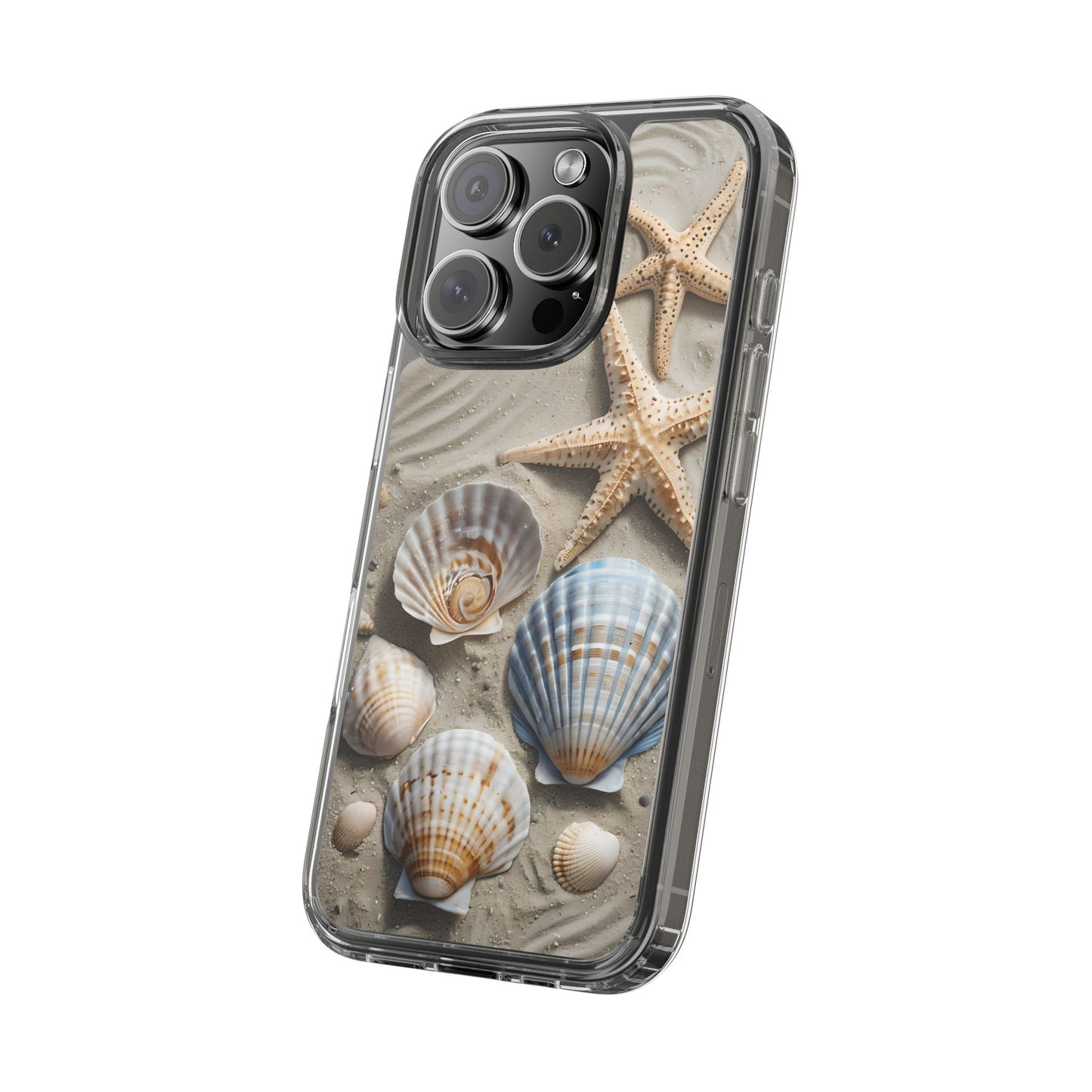 Beach-Themed Clear Phone Case with Shells & Starfish