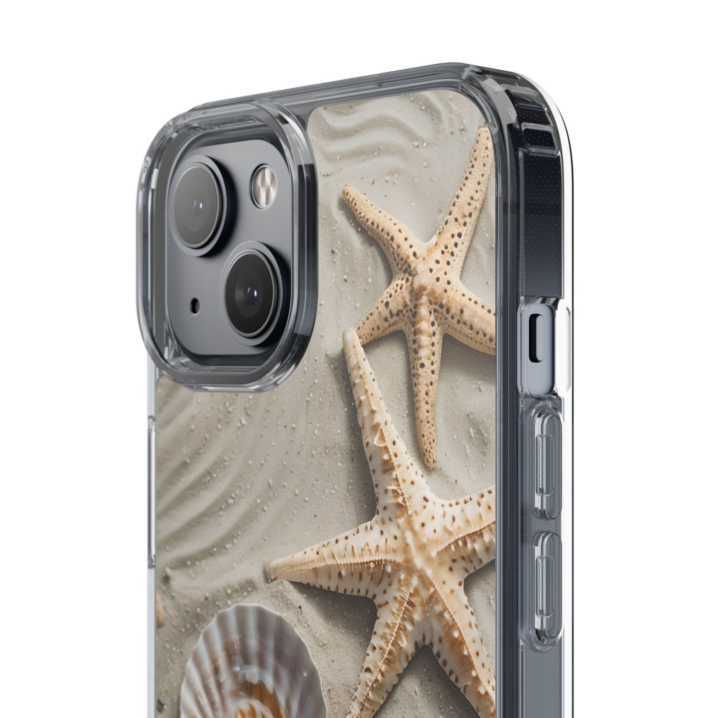 Beach-Themed Clear Phone Case with Shells & Starfish