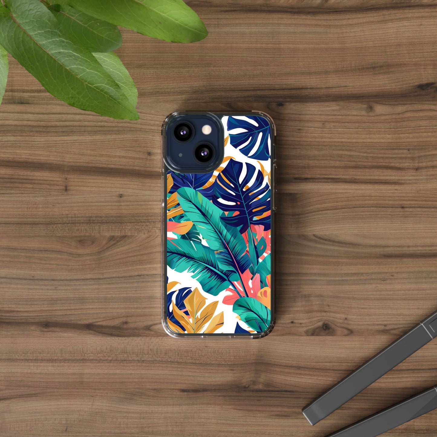 Tropical Leaf Clear Phone Case - Stylish & Protective for Nature Lovers