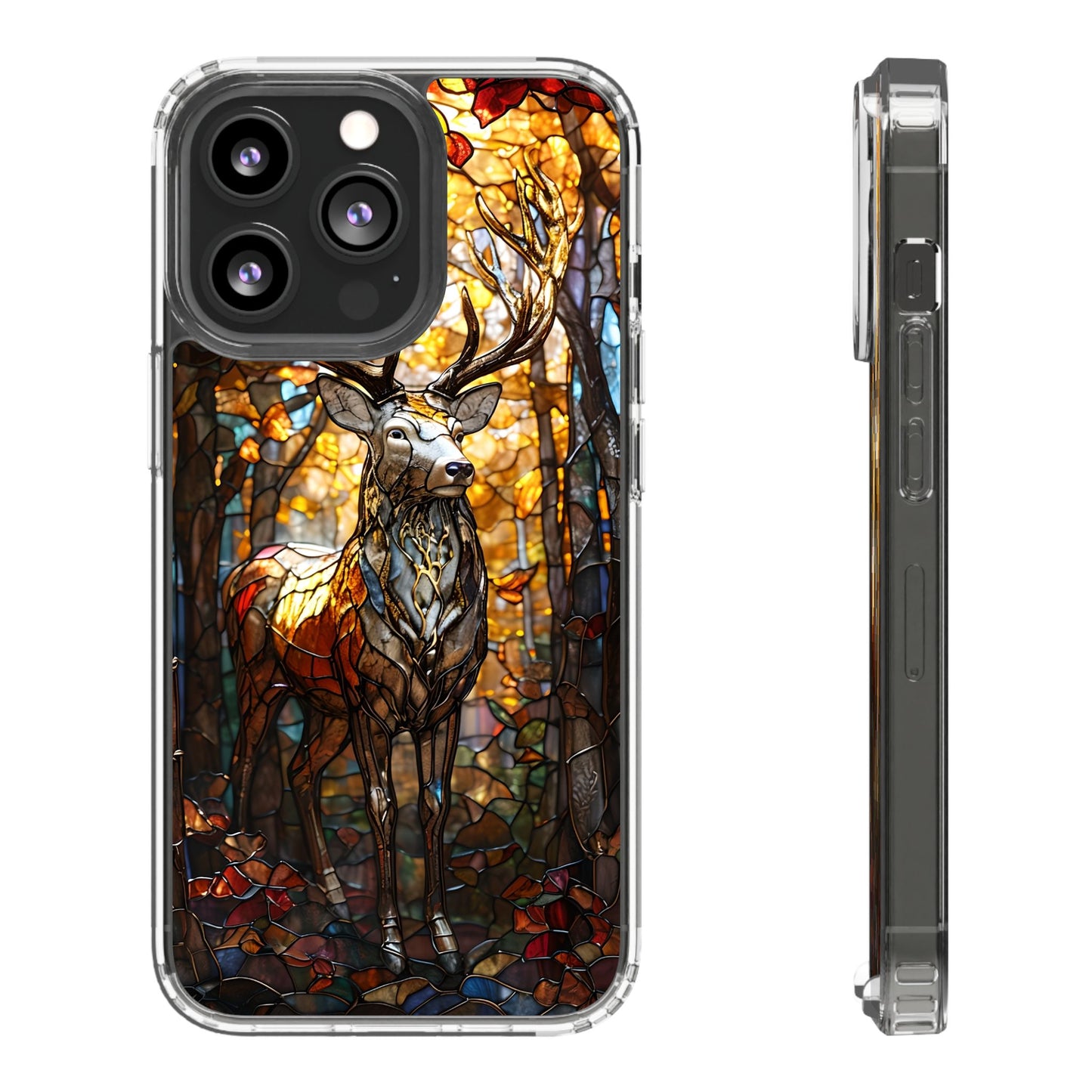 Stained Glass Deer Phone Case, Nature Lover Gift, Autumn Decor, Clear Phone Cover, Wildlife Accessory, Eco-Friendly Design