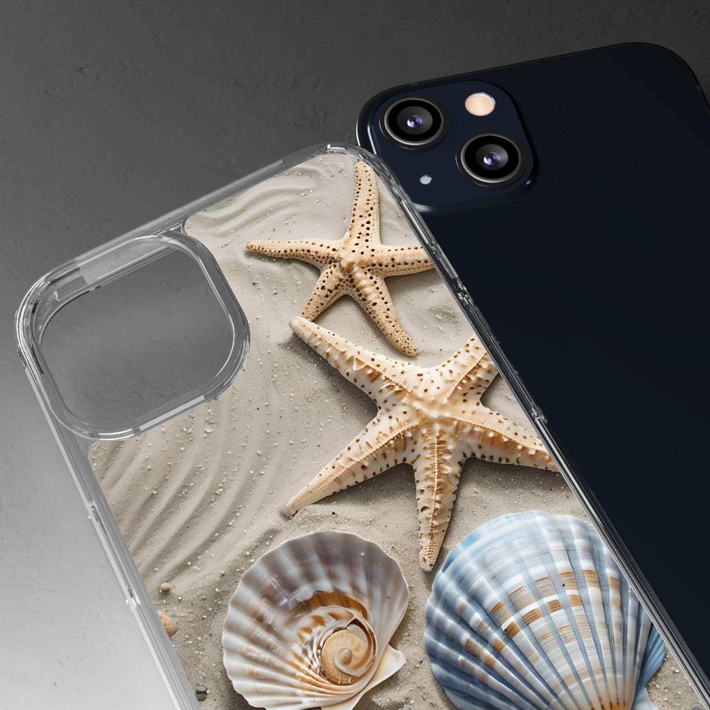 Beach-Themed Clear Phone Case with Shells & Starfish