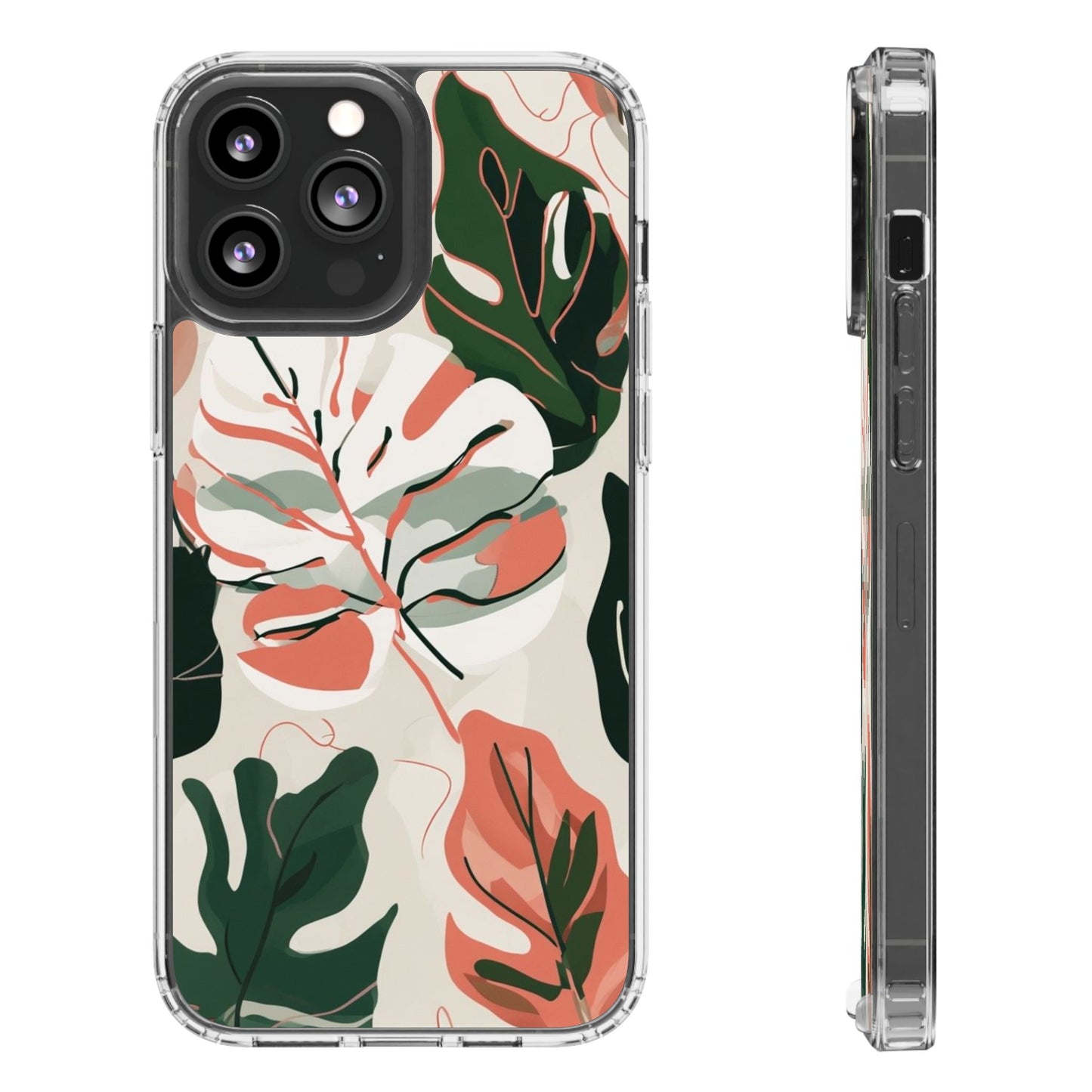 Botanical Clear Phone Case - Nature-Inspired Leaves Design