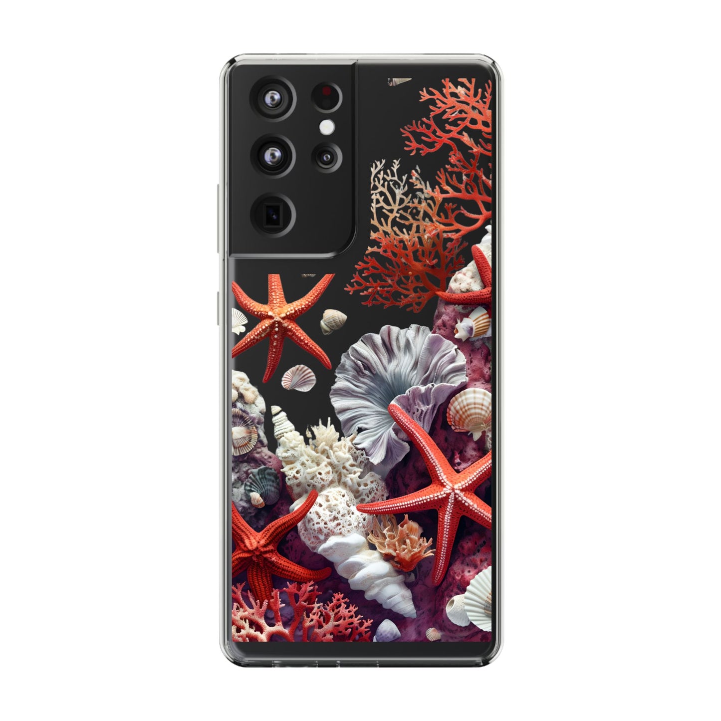 Ocean Coral Clear Phone Case with Starfish Design