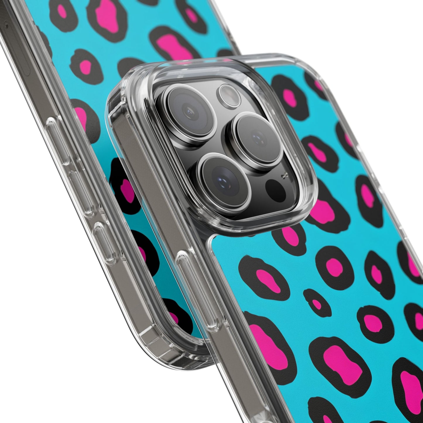 Trendy Clear Phone Case with Pink Leopard Print