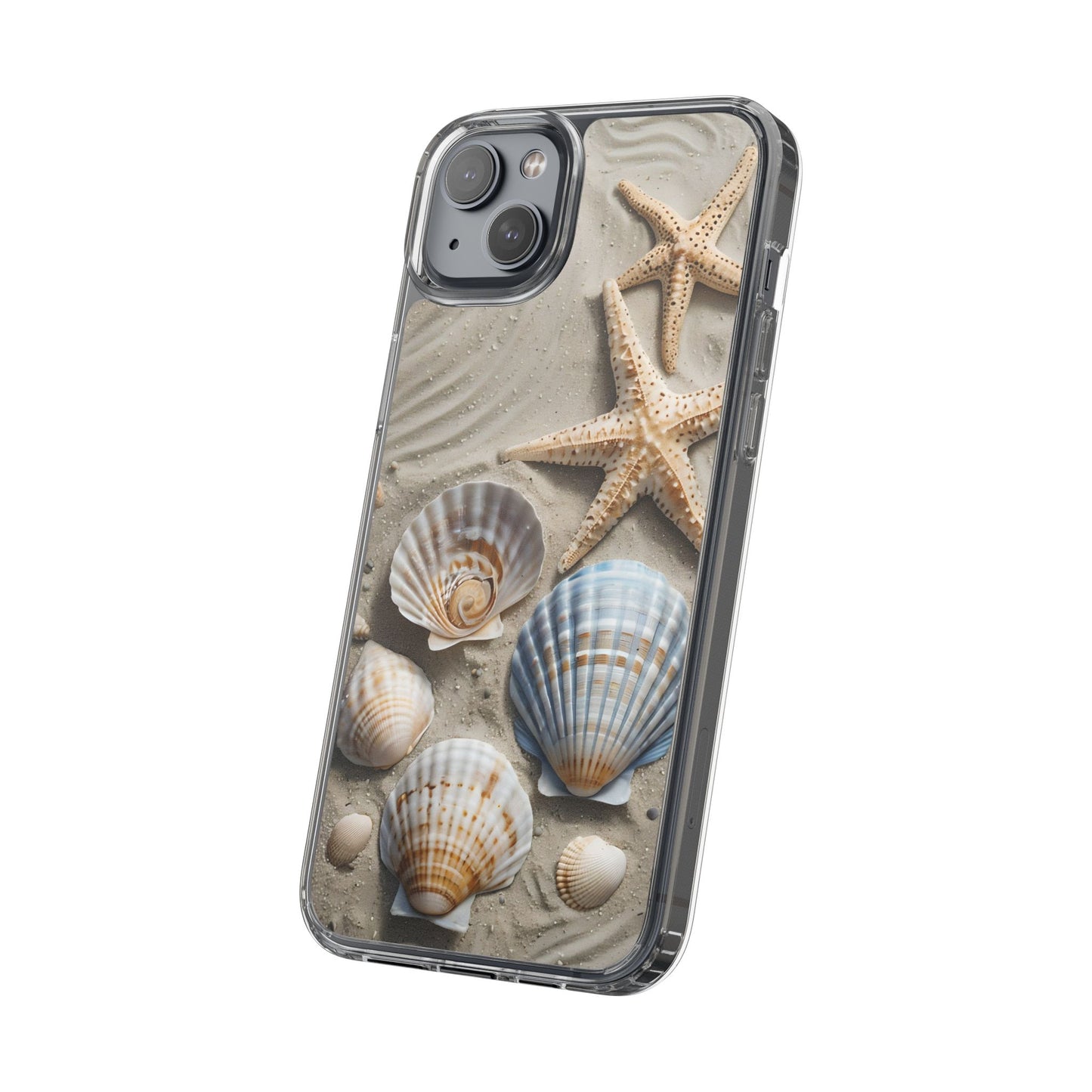 Beach-Themed Clear Phone Case with Shells & Starfish