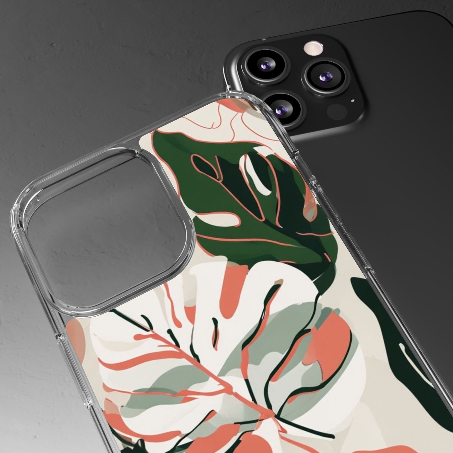 Botanical Clear Phone Case - Nature-Inspired Leaves Design