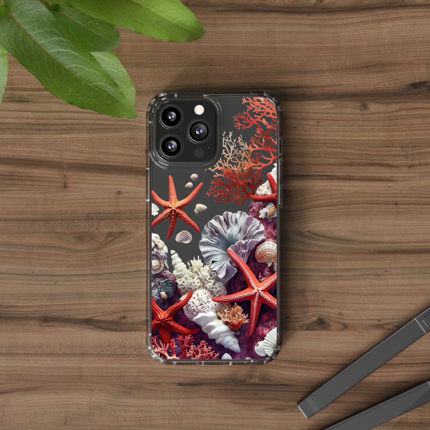 Ocean Coral Clear Phone Case with Starfish Design