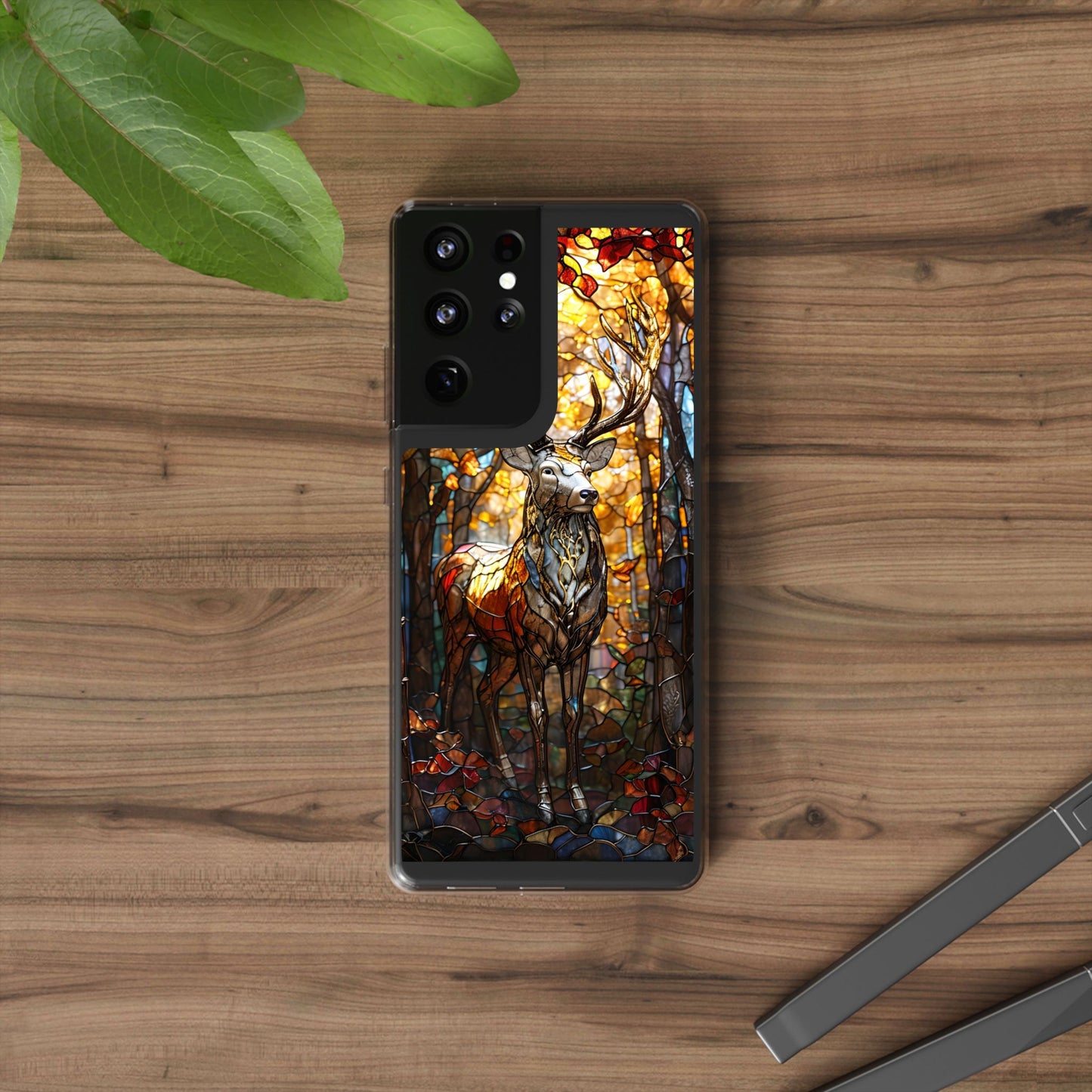 Stained Glass Deer Phone Case, Nature Lover Gift, Autumn Decor, Clear Phone Cover, Wildlife Accessory, Eco-Friendly Design