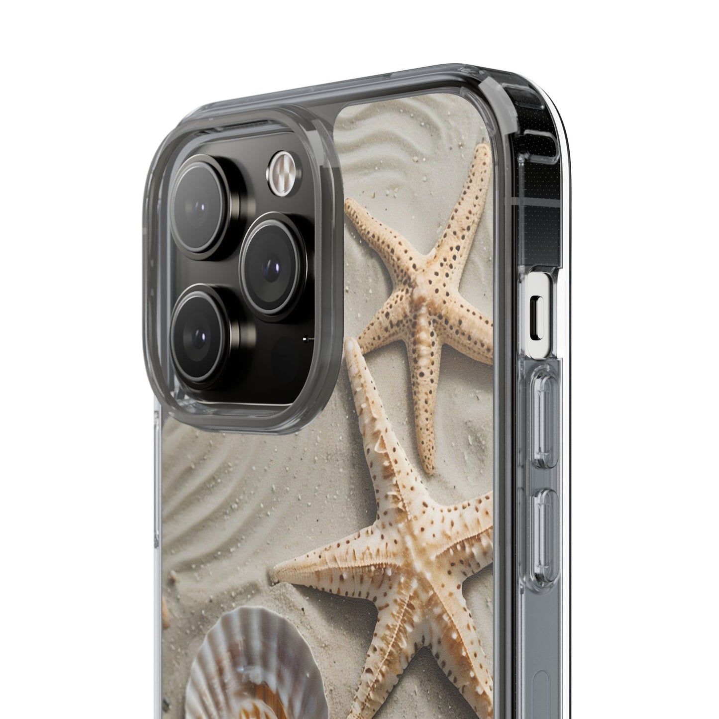 Beach-Themed Clear Phone Case with Shells & Starfish