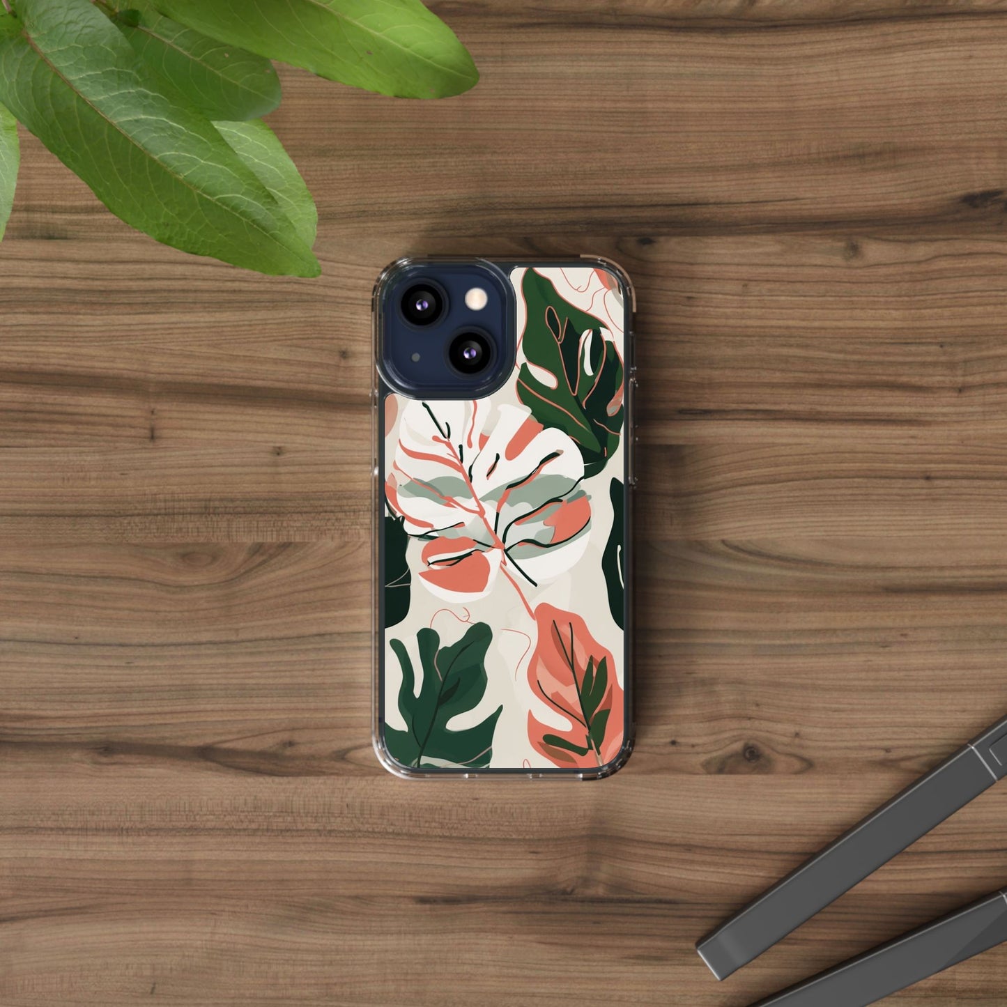 Botanical Clear Phone Case - Nature-Inspired Leaves Design
