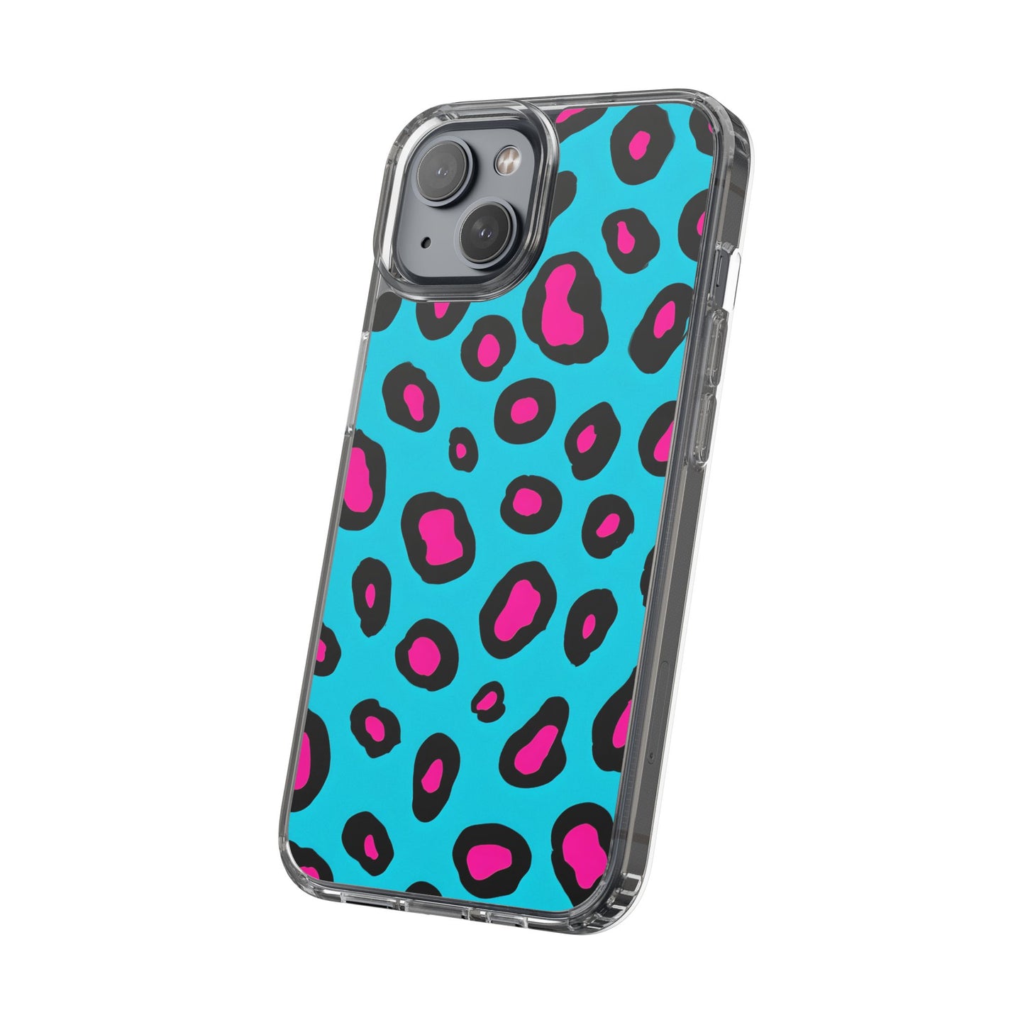 Trendy Clear Phone Case with Pink Leopard Print