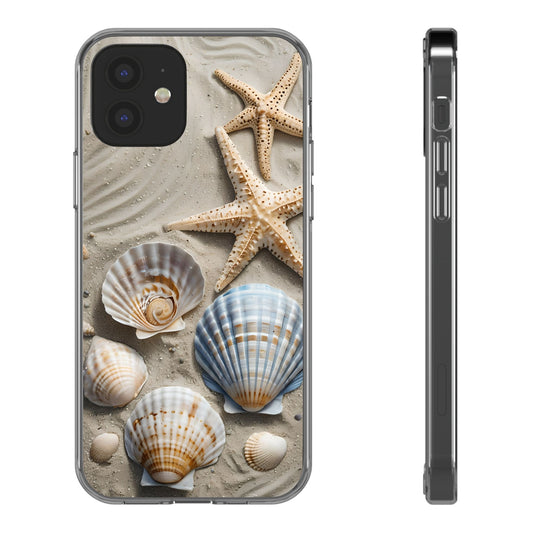 Beach-Themed Clear Phone Case with Shells & Starfish
