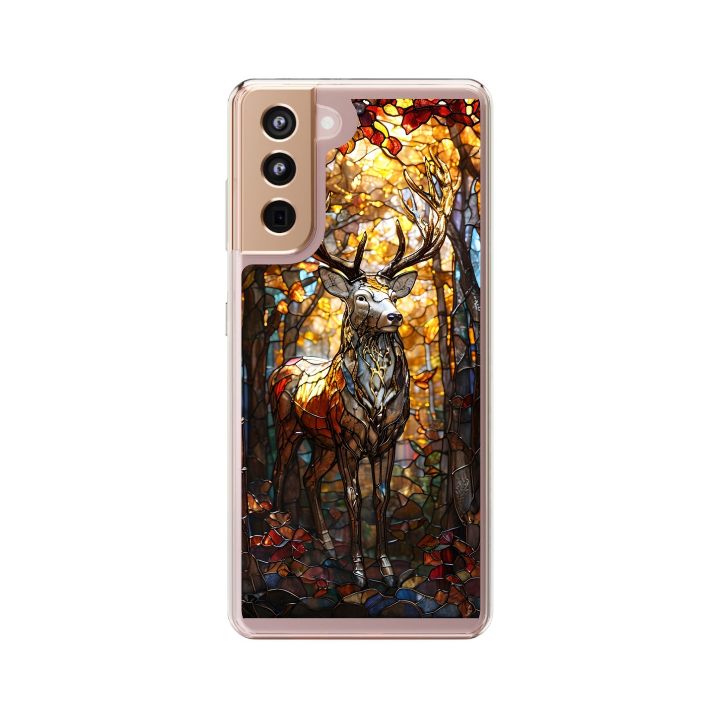 Stained Glass Deer Phone Case, Nature Lover Gift, Autumn Decor, Clear Phone Cover, Wildlife Accessory, Eco-Friendly Design