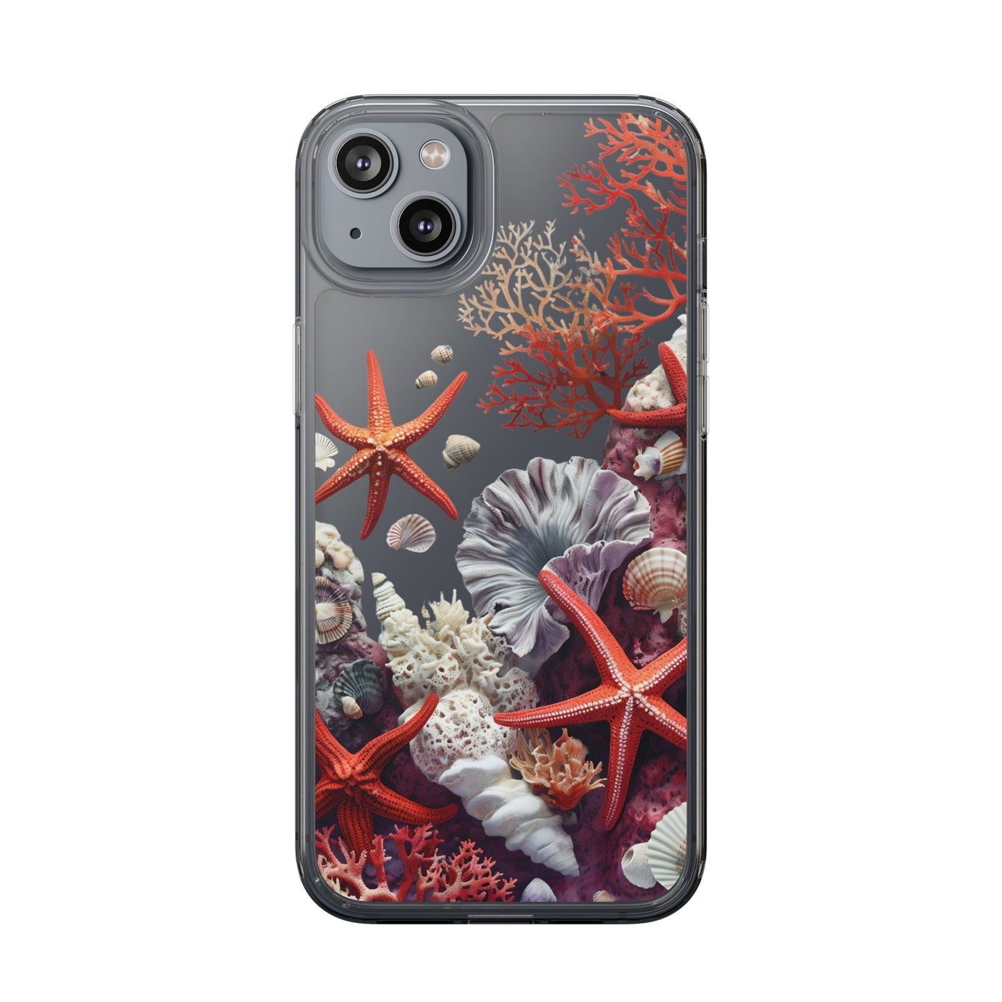 Ocean Coral Clear Phone Case with Starfish Design