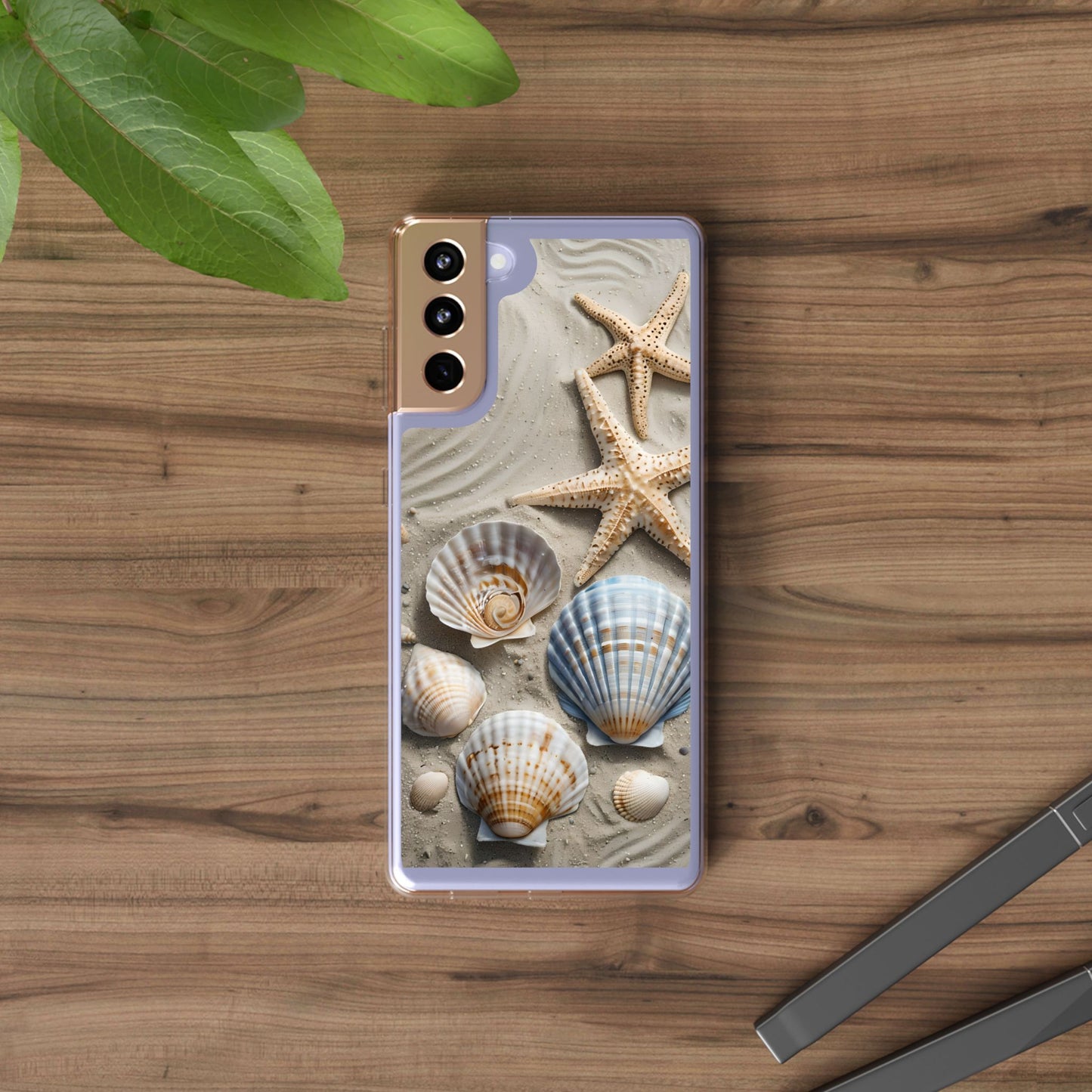 Beach-Themed Clear Phone Case with Shells & Starfish