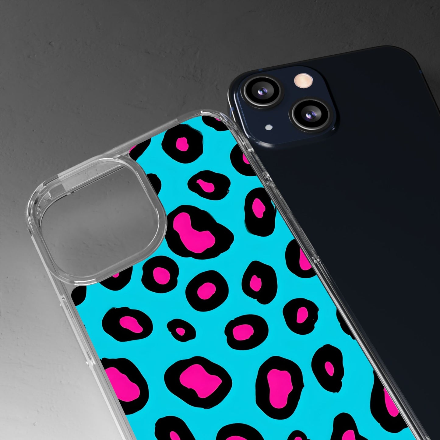Trendy Clear Phone Case with Pink Leopard Print