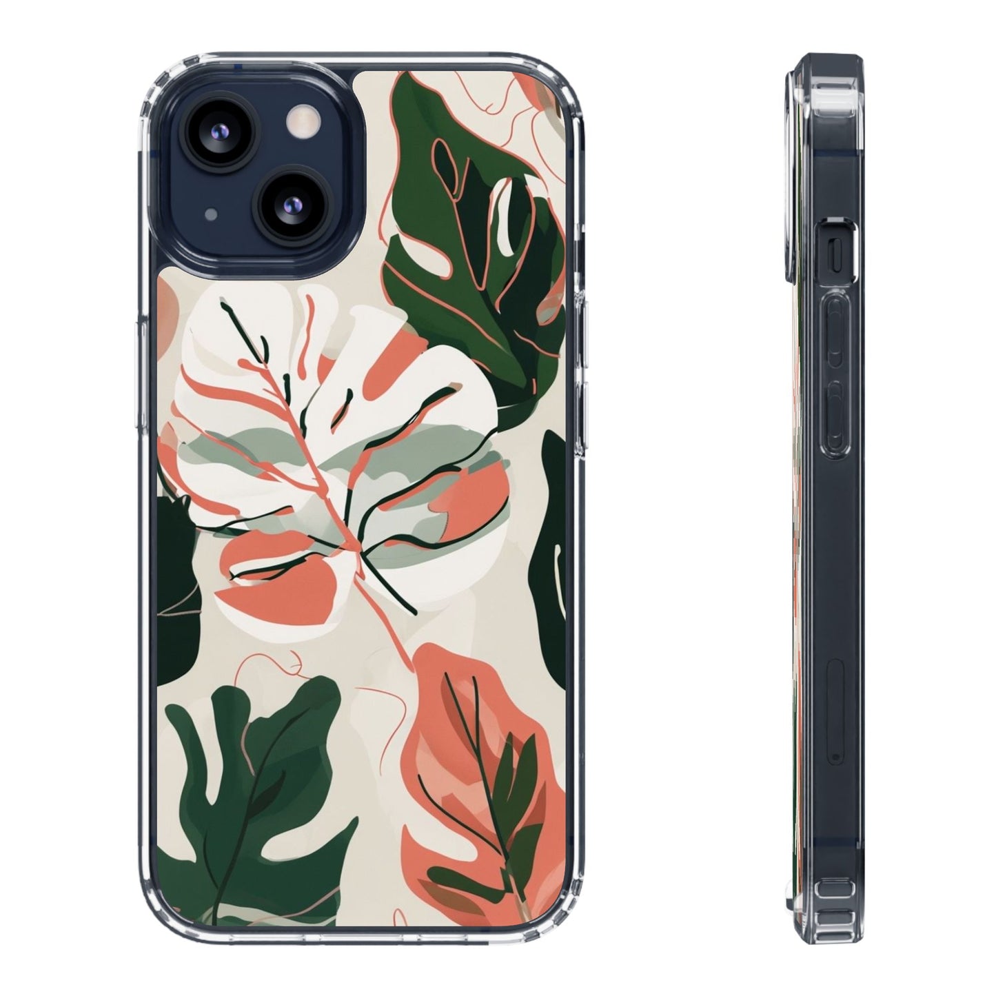 Botanical Clear Phone Case - Nature-Inspired Leaves Design