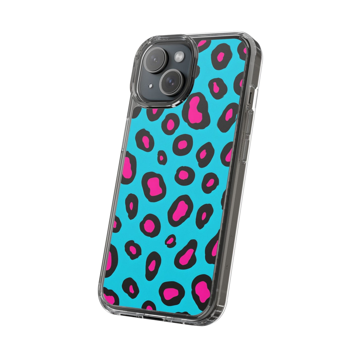 Trendy Clear Phone Case with Pink Leopard Print