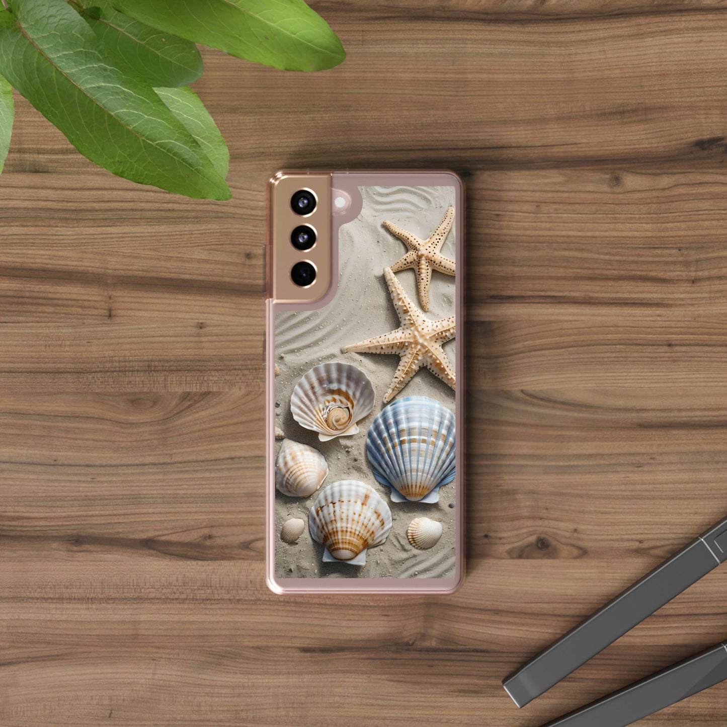 Beach-Themed Clear Phone Case with Shells & Starfish