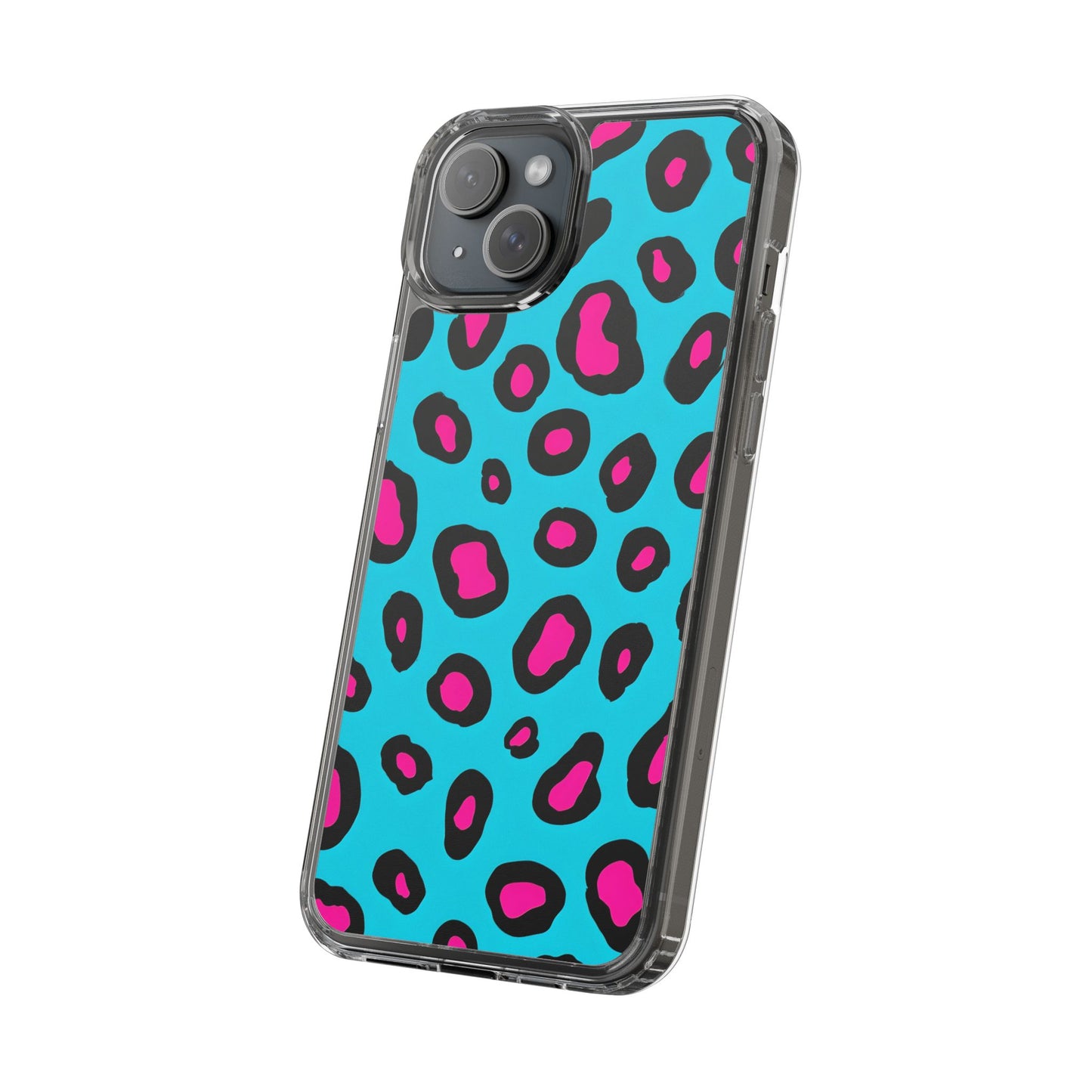 Trendy Clear Phone Case with Pink Leopard Print