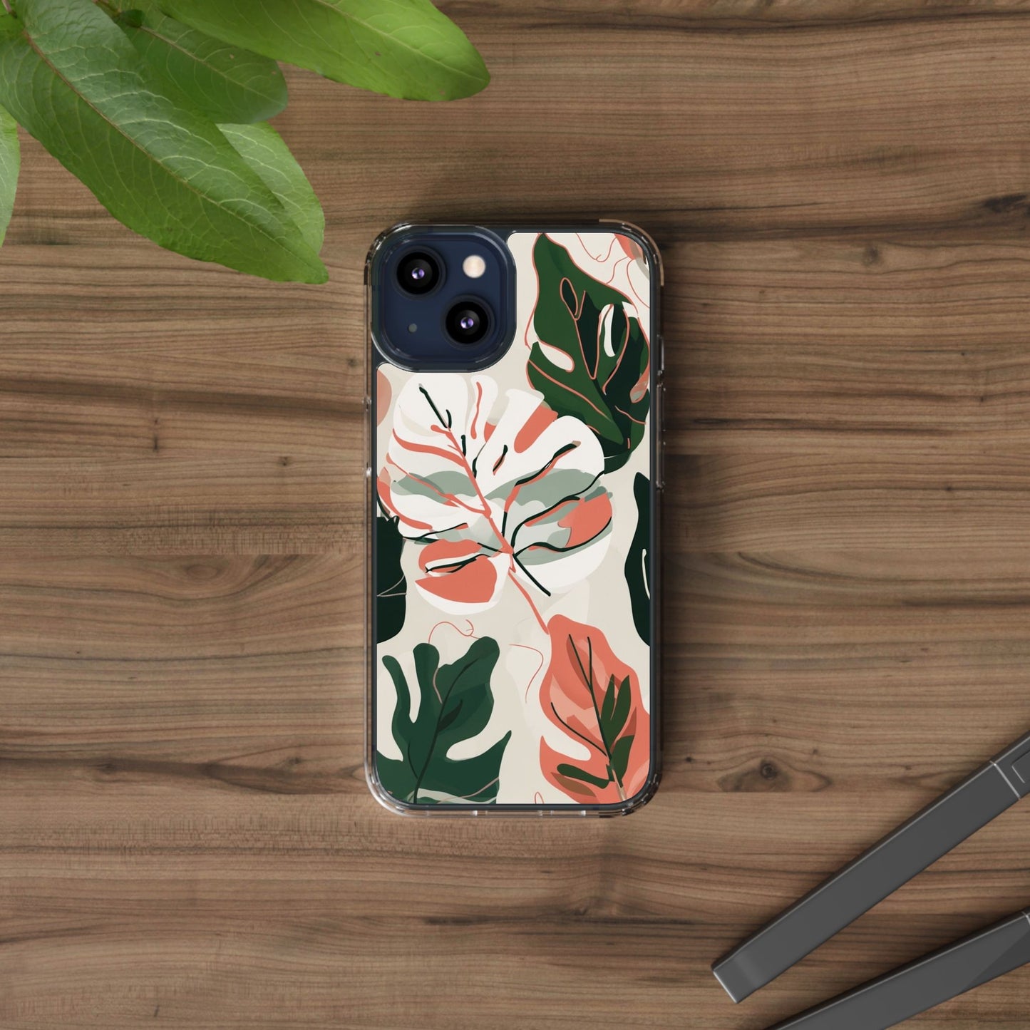 Botanical Clear Phone Case - Nature-Inspired Leaves Design