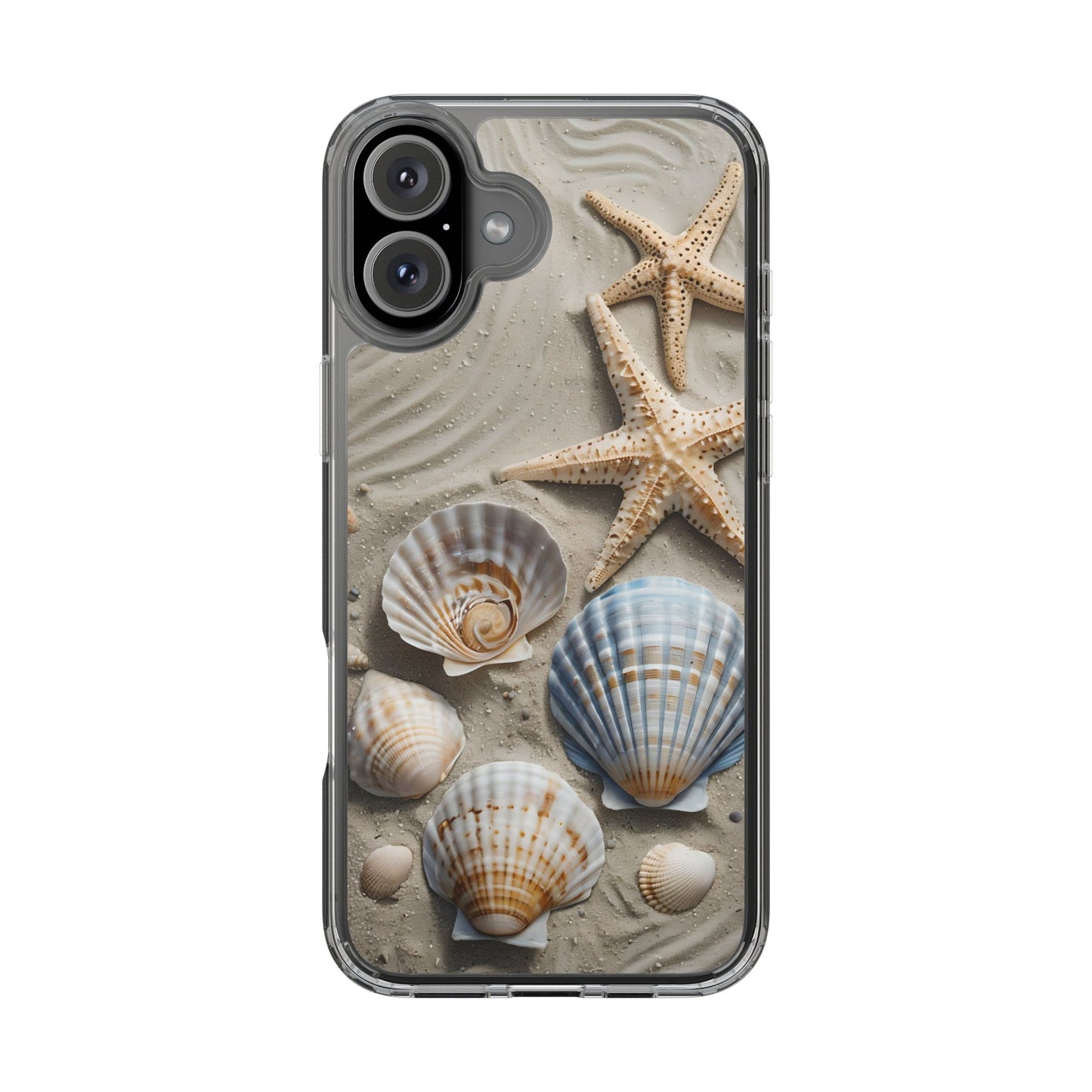 Beach-Themed Clear Phone Case with Shells & Starfish