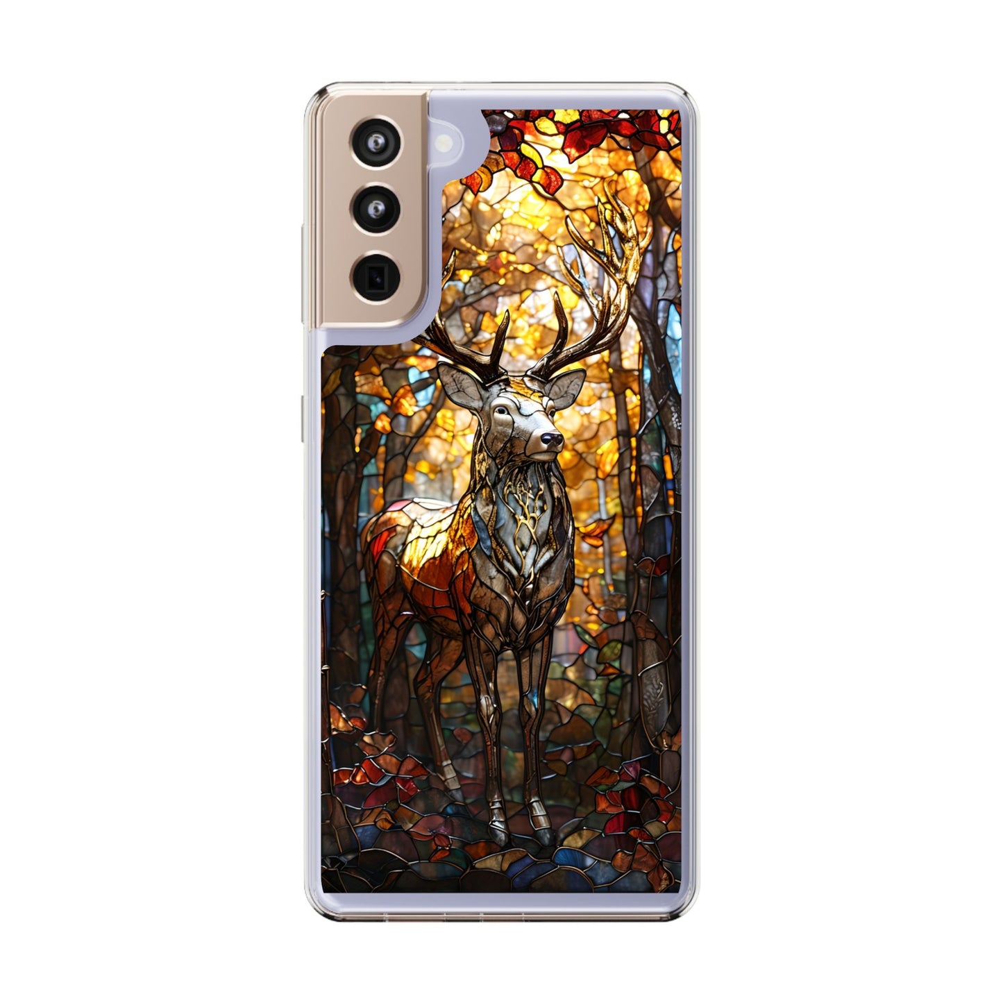 Stained Glass Deer Phone Case, Nature Lover Gift, Autumn Decor, Clear Phone Cover, Wildlife Accessory, Eco-Friendly Design