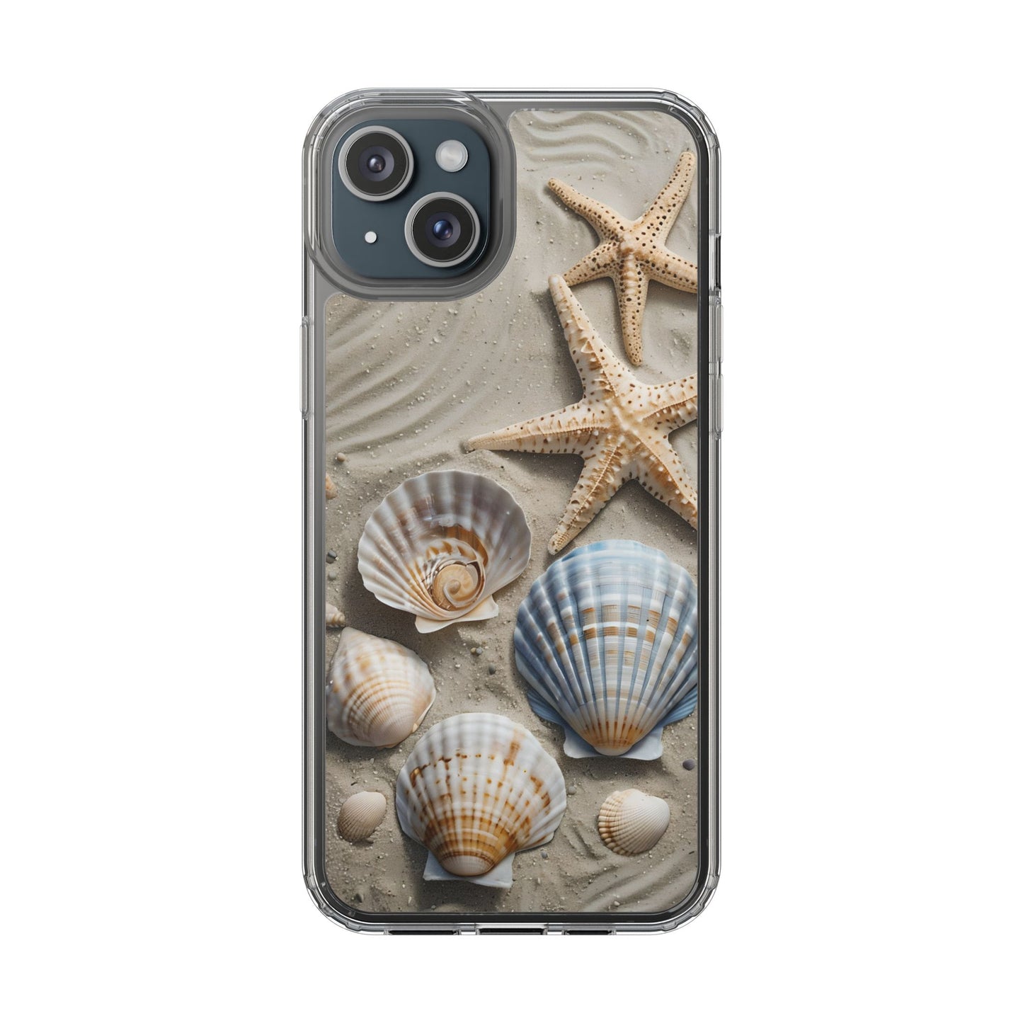 Beach-Themed Clear Phone Case with Shells & Starfish