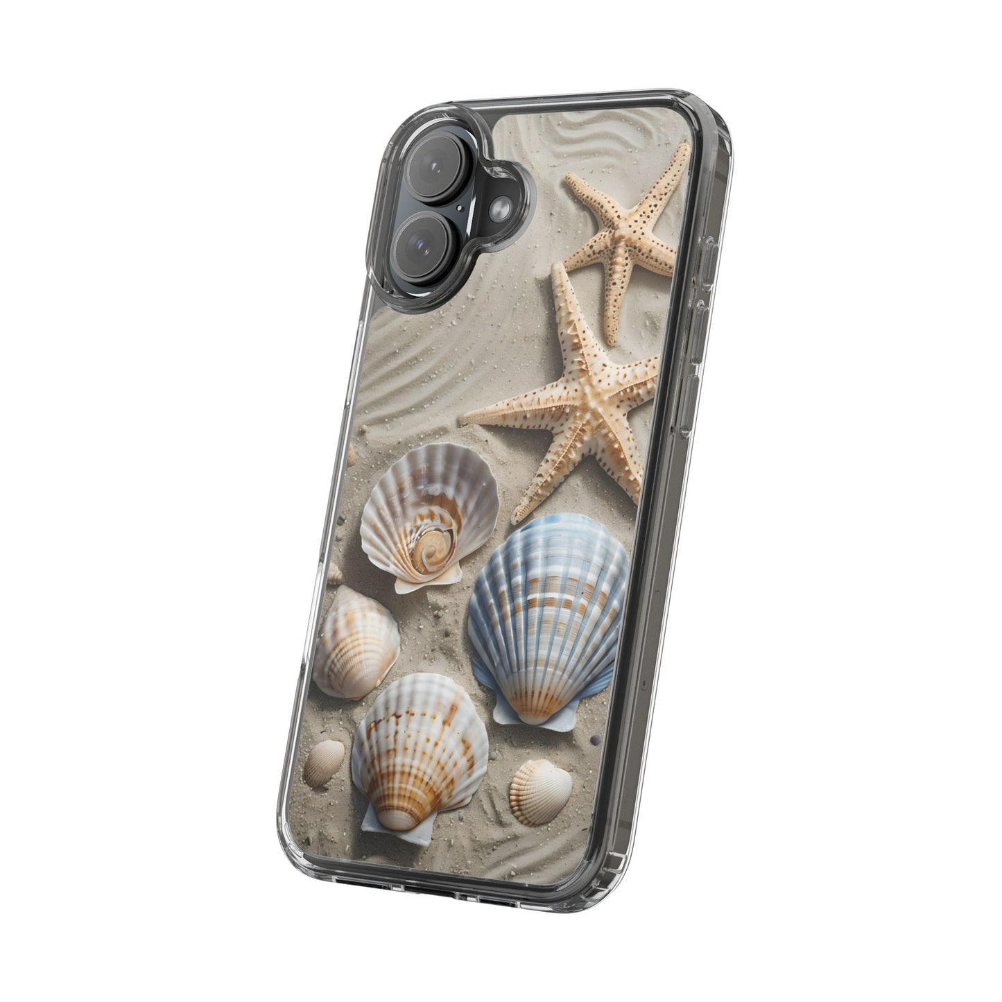 Beach-Themed Clear Phone Case with Shells & Starfish