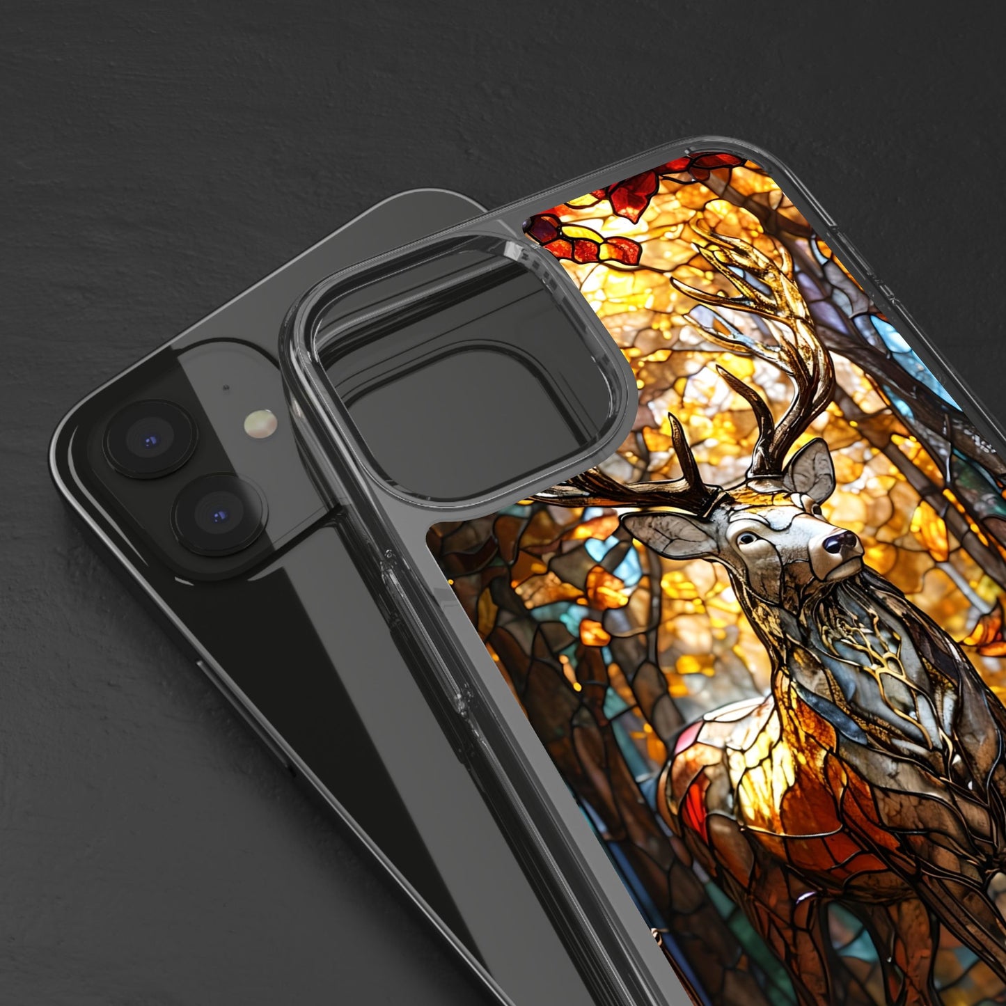 Stained Glass Deer Phone Case, Nature Lover Gift, Autumn Decor, Clear Phone Cover, Wildlife Accessory, Eco-Friendly Design