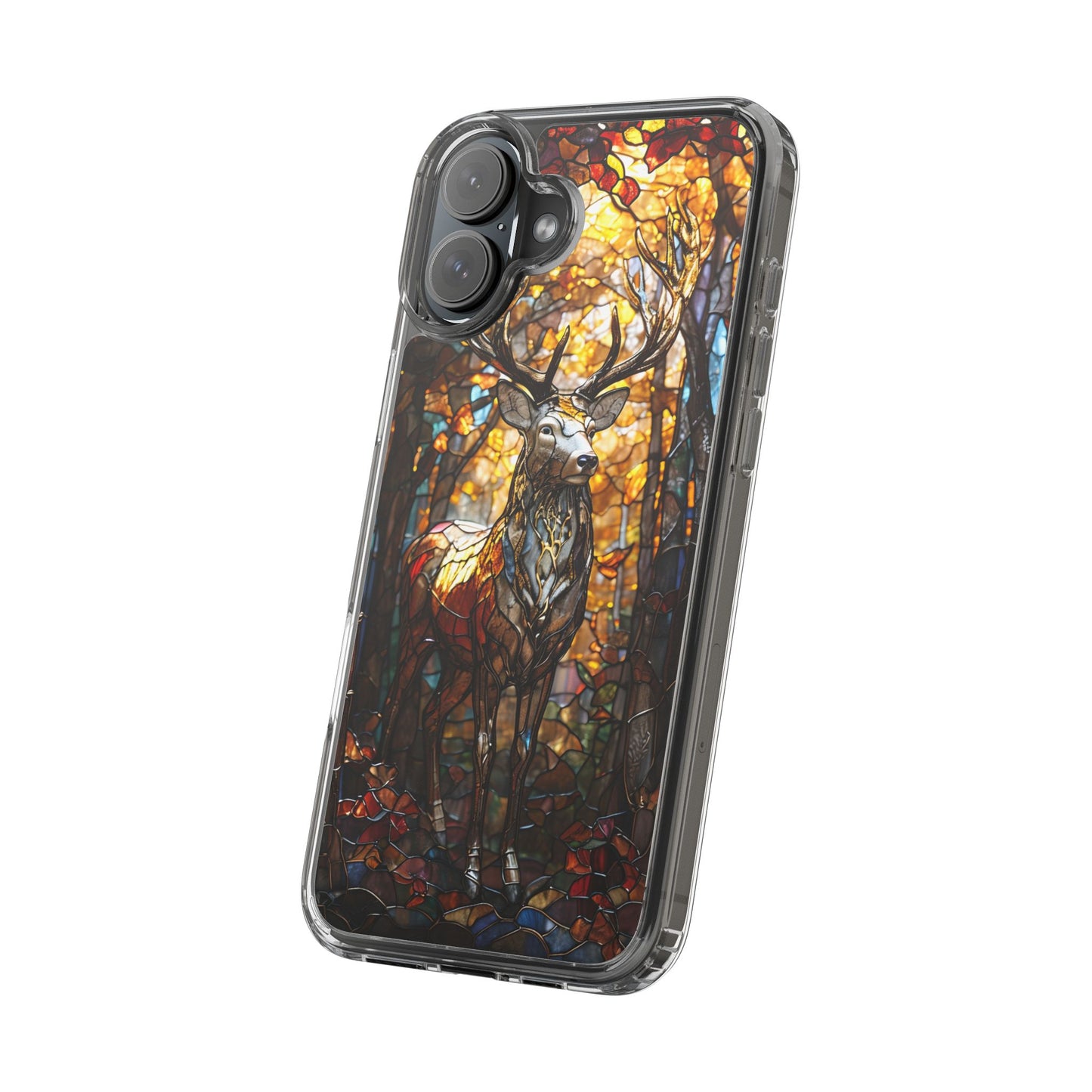 Stained Glass Deer Phone Case, Nature Lover Gift, Autumn Decor, Clear Phone Cover, Wildlife Accessory, Eco-Friendly Design