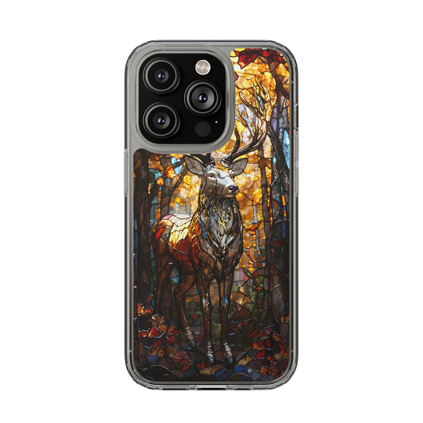 Stained Glass Deer Phone Case, Nature Lover Gift, Autumn Decor, Clear Phone Cover, Wildlife Accessory, Eco-Friendly Design