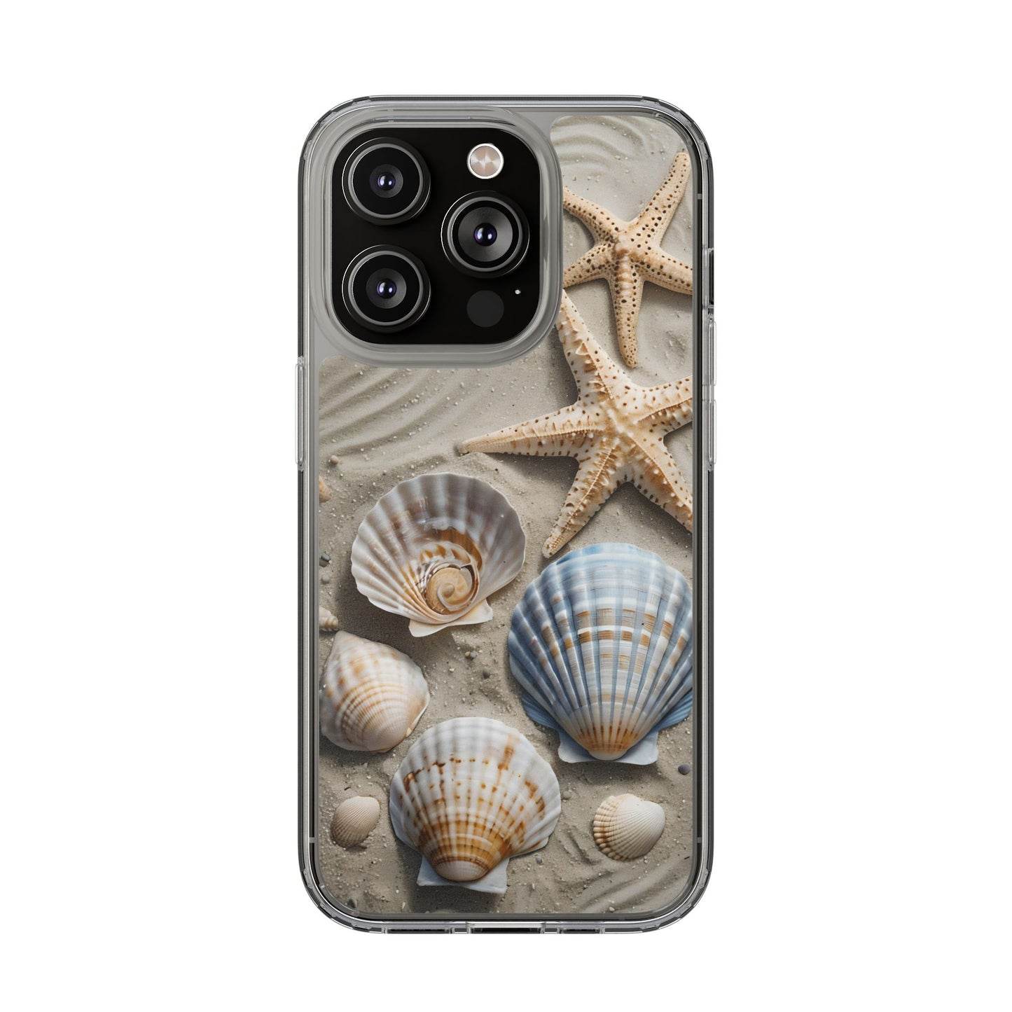 Beach-Themed Clear Phone Case with Shells & Starfish