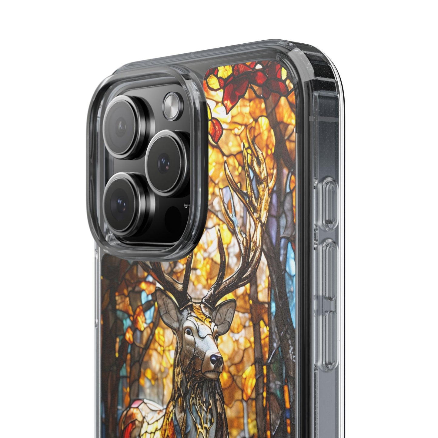 Stained Glass Deer Phone Case, Nature Lover Gift, Autumn Decor, Clear Phone Cover, Wildlife Accessory, Eco-Friendly Design