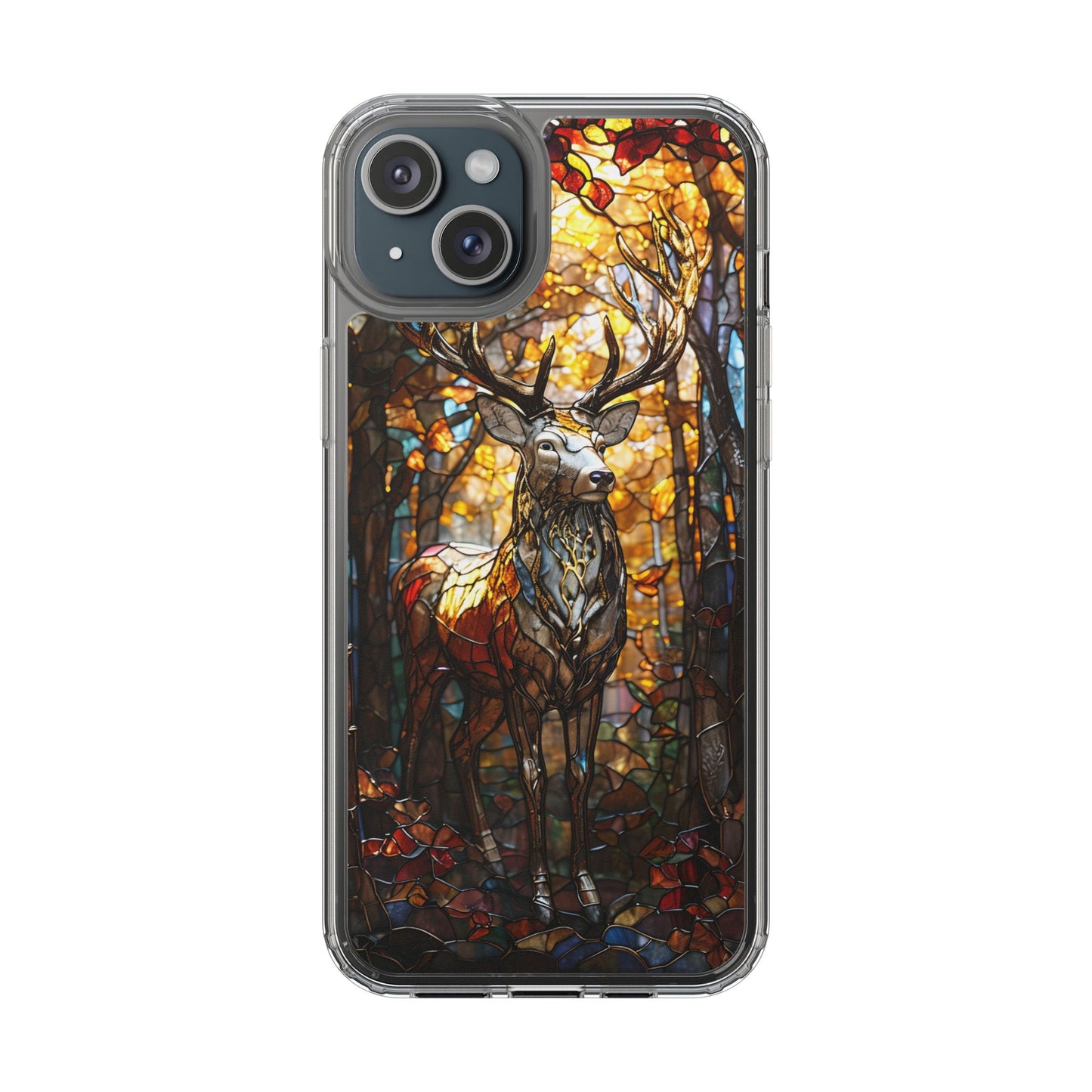 Stained Glass Deer Phone Case, Nature Lover Gift, Autumn Decor, Clear Phone Cover, Wildlife Accessory, Eco-Friendly Design