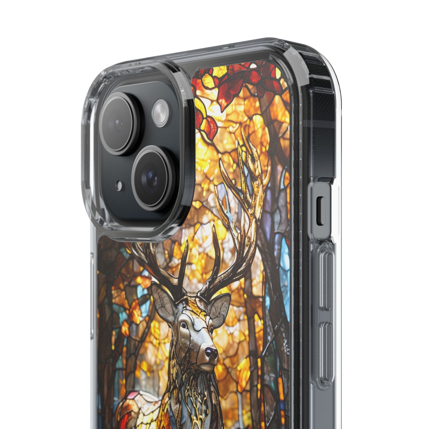 Stained Glass Deer Phone Case, Nature Lover Gift, Autumn Decor, Clear Phone Cover, Wildlife Accessory, Eco-Friendly Design