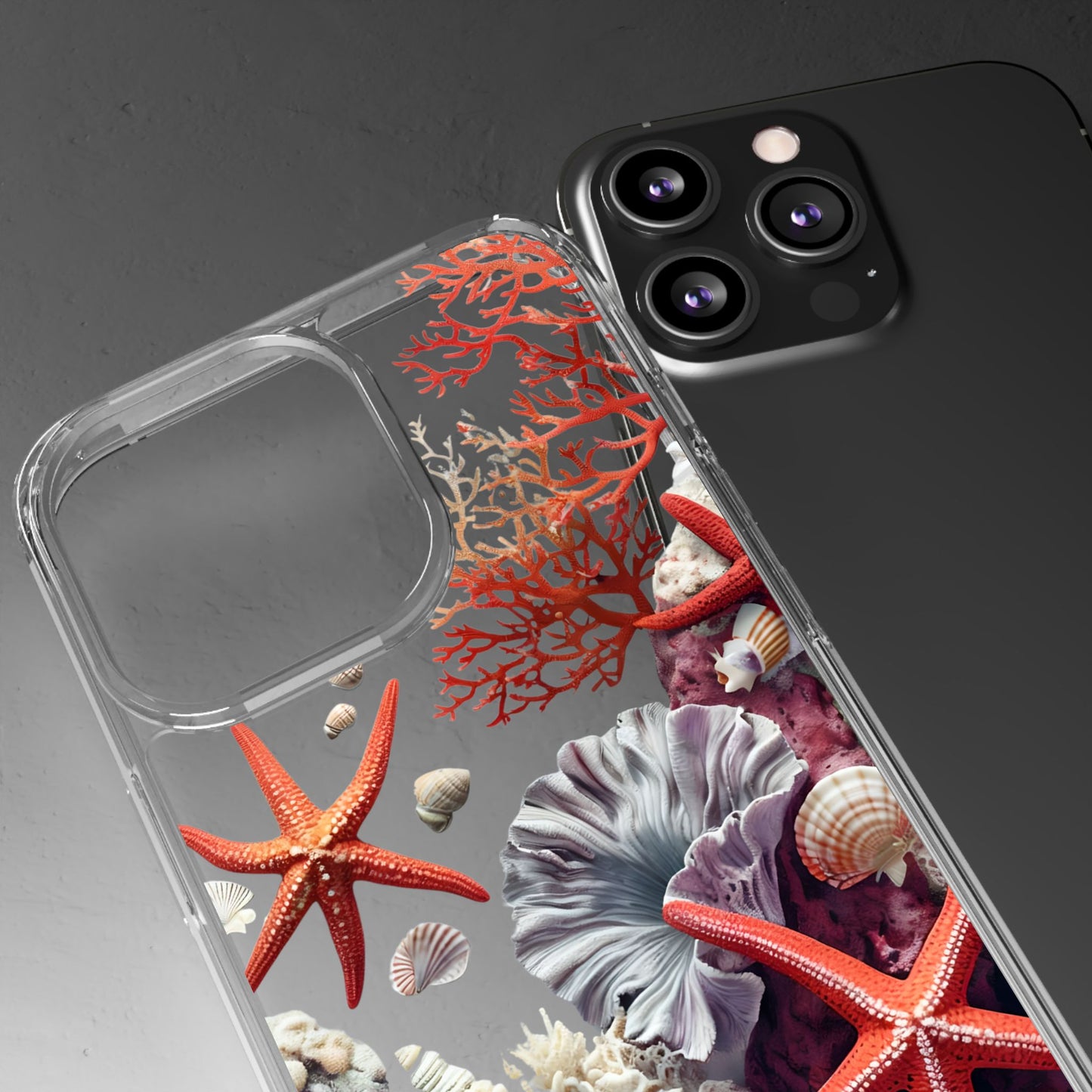 Ocean Coral Clear Phone Case with Starfish Design