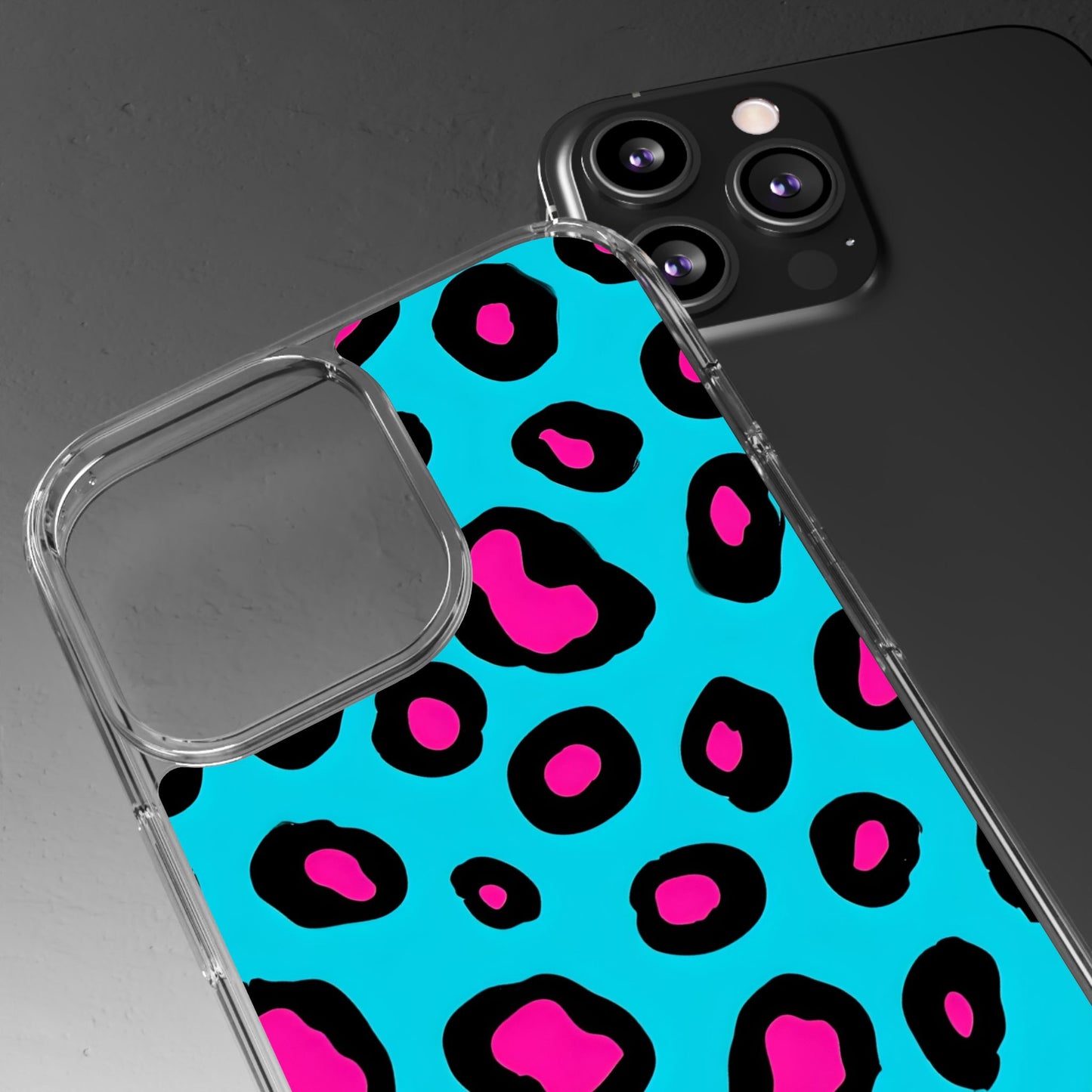 Trendy Clear Phone Case with Pink Leopard Print