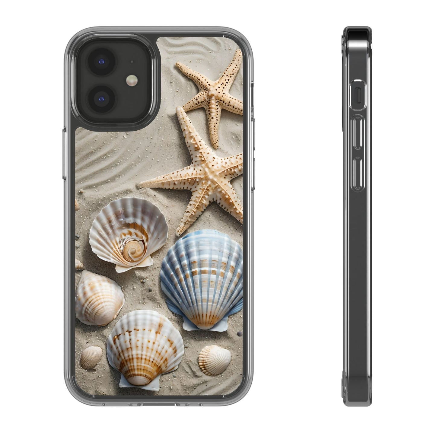 Beach-Themed Clear Phone Case with Shells & Starfish