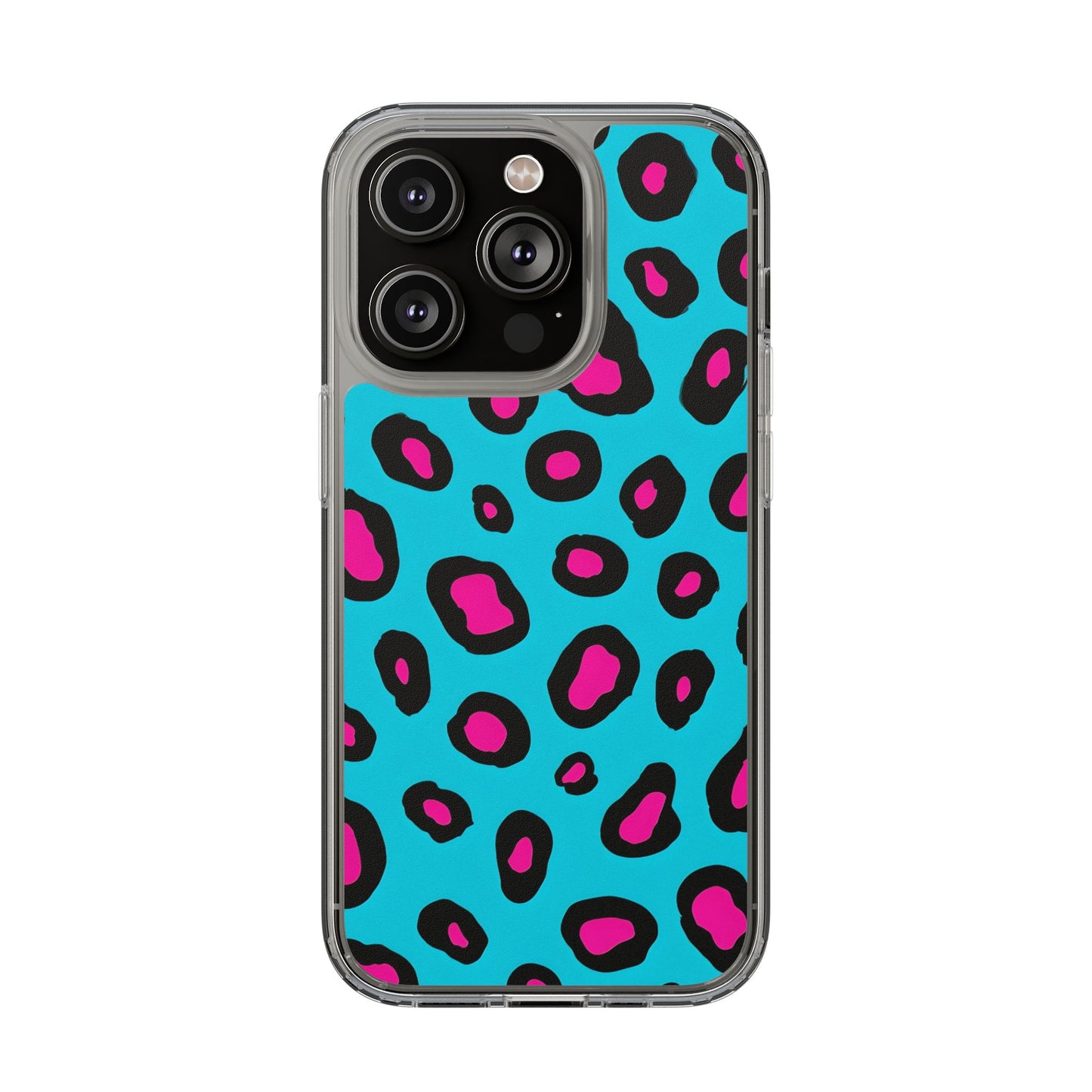 Trendy Clear Phone Case with Pink Leopard Print