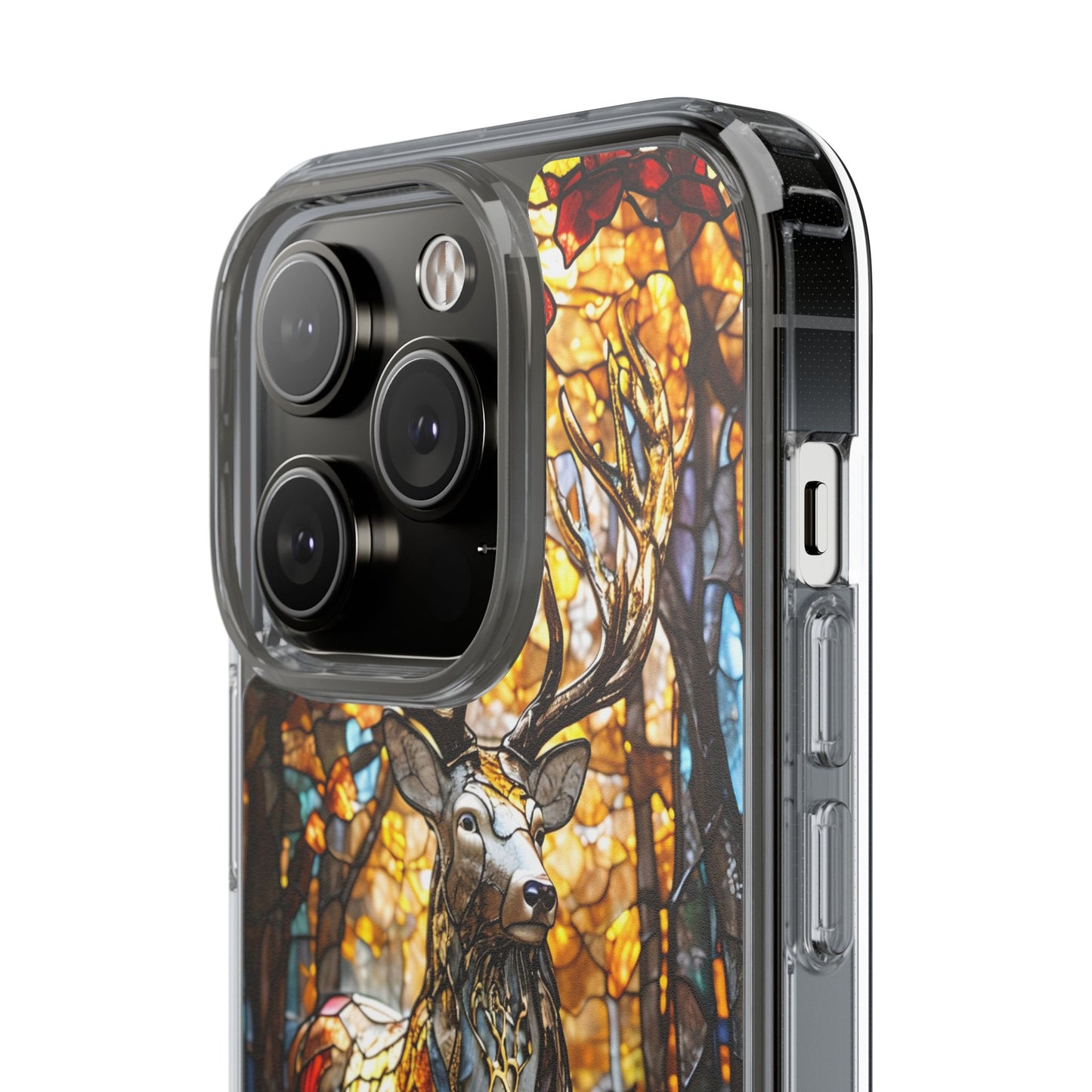 Stained Glass Deer Phone Case, Nature Lover Gift, Autumn Decor, Clear Phone Cover, Wildlife Accessory, Eco-Friendly Design