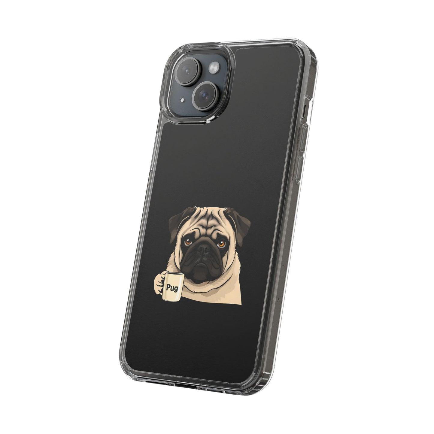 Pug Dog Clear Case with Coffee Mug Design - Cute Phone Cover